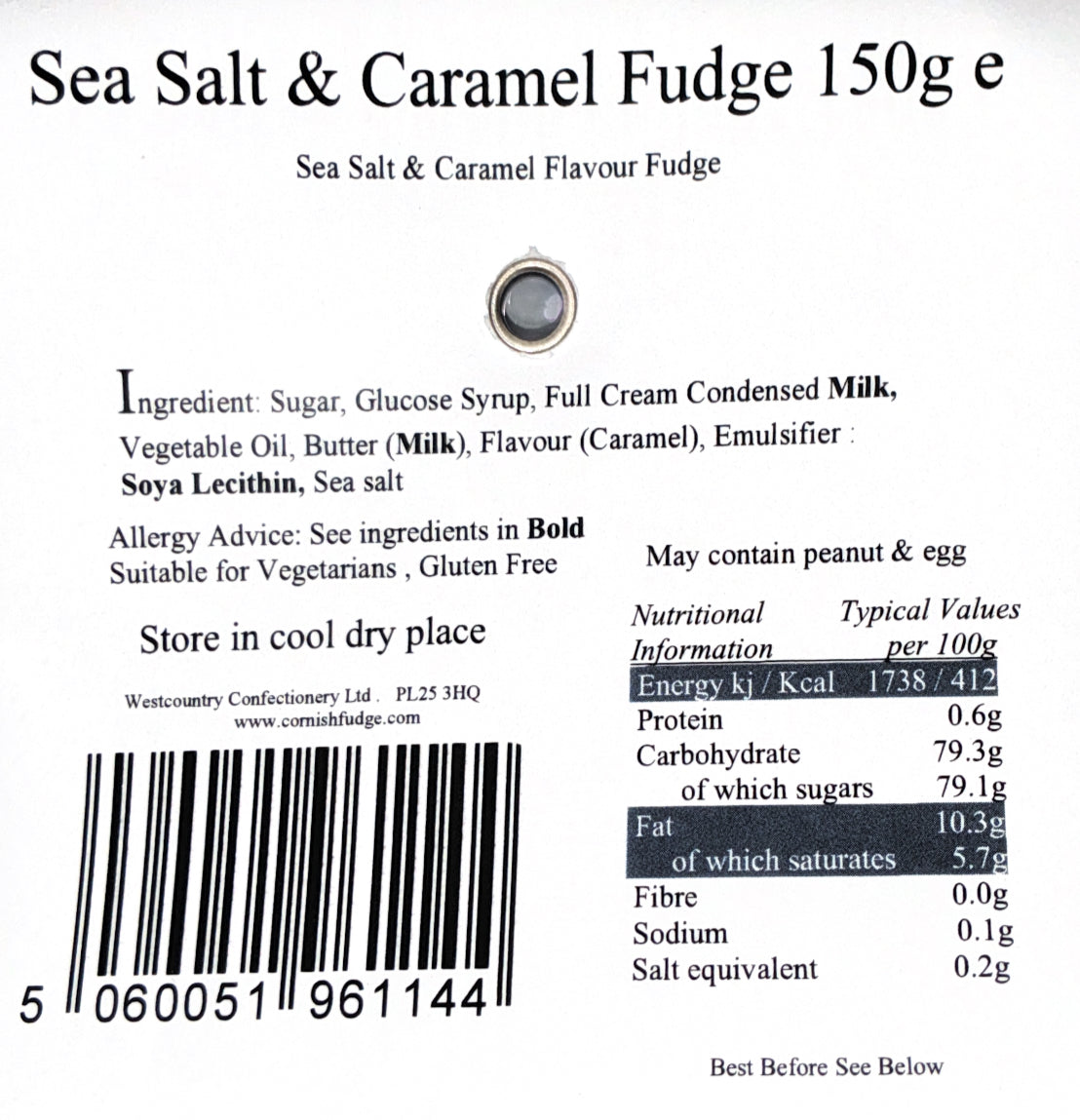 Cornish sea salt & caramel fudge bag 150g