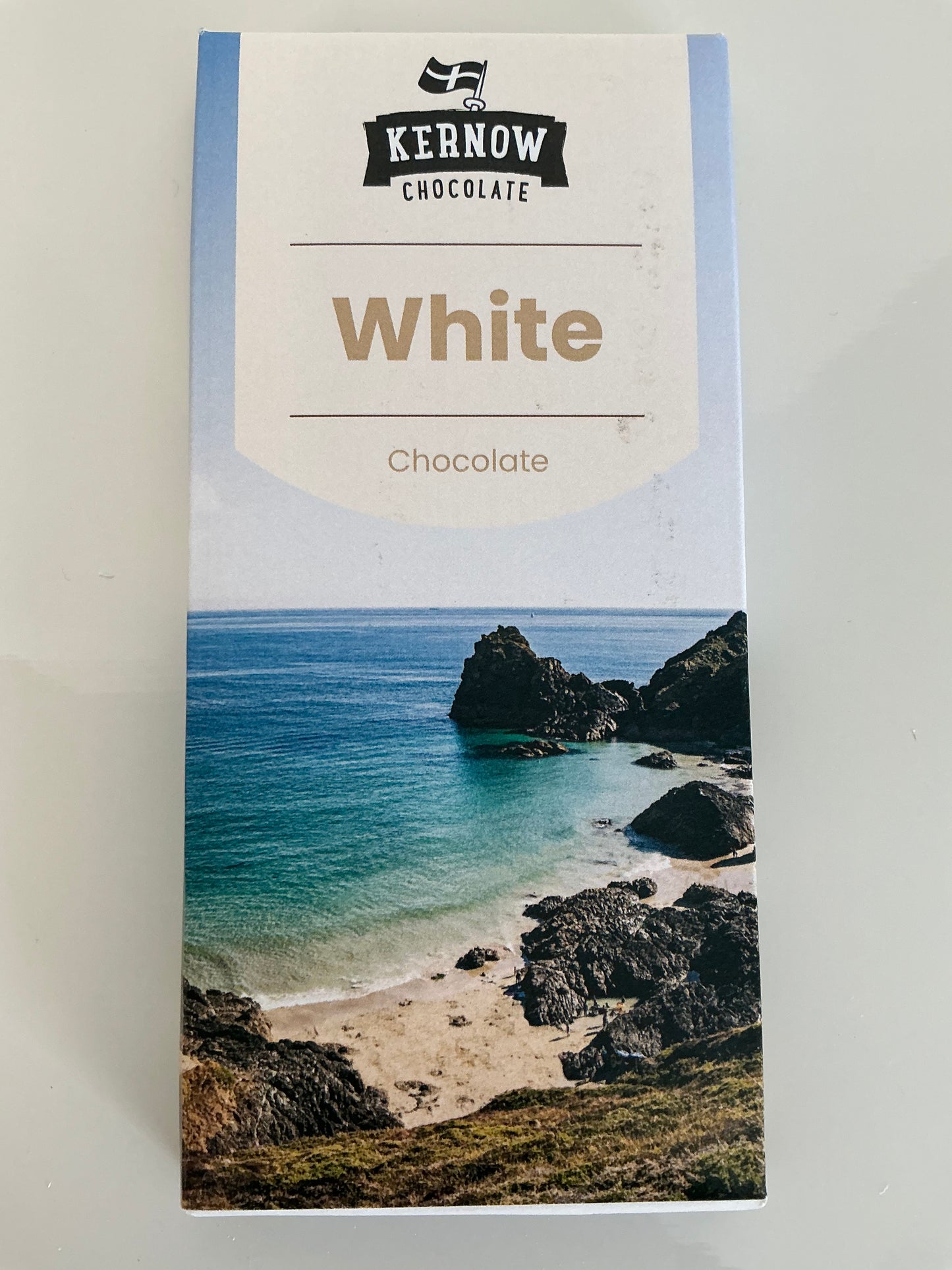 White chocolate with tea or coffee and a personalised Cornwall postcard