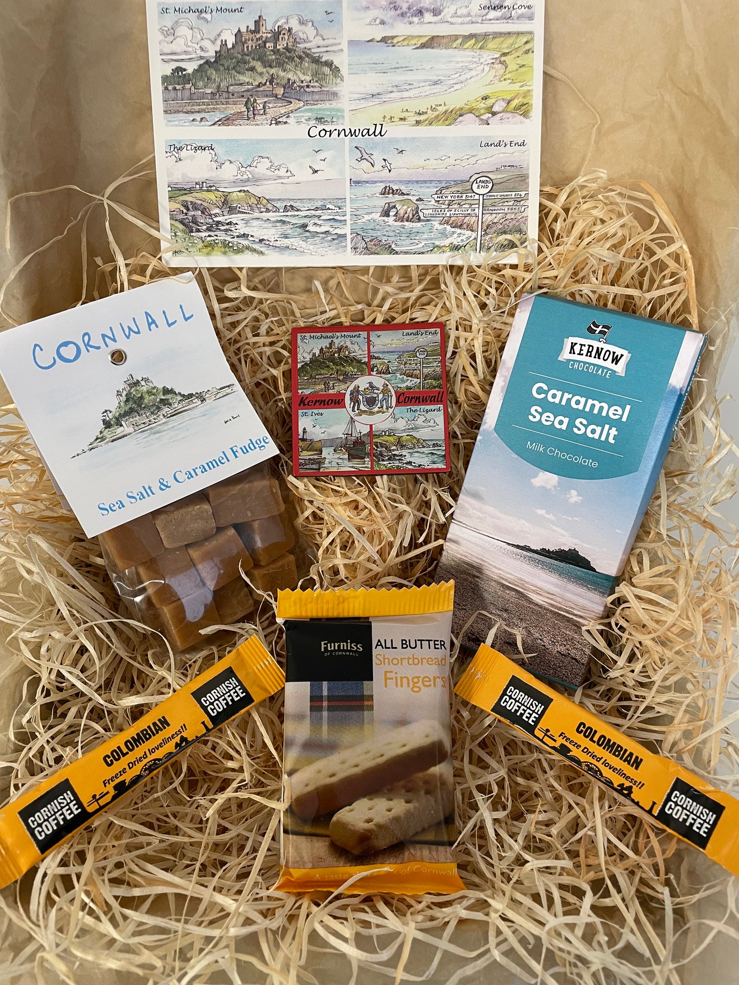 Taste of the sea fudge and chocolate gift box, complete with a special Cornish fridge magnet of your choice!
