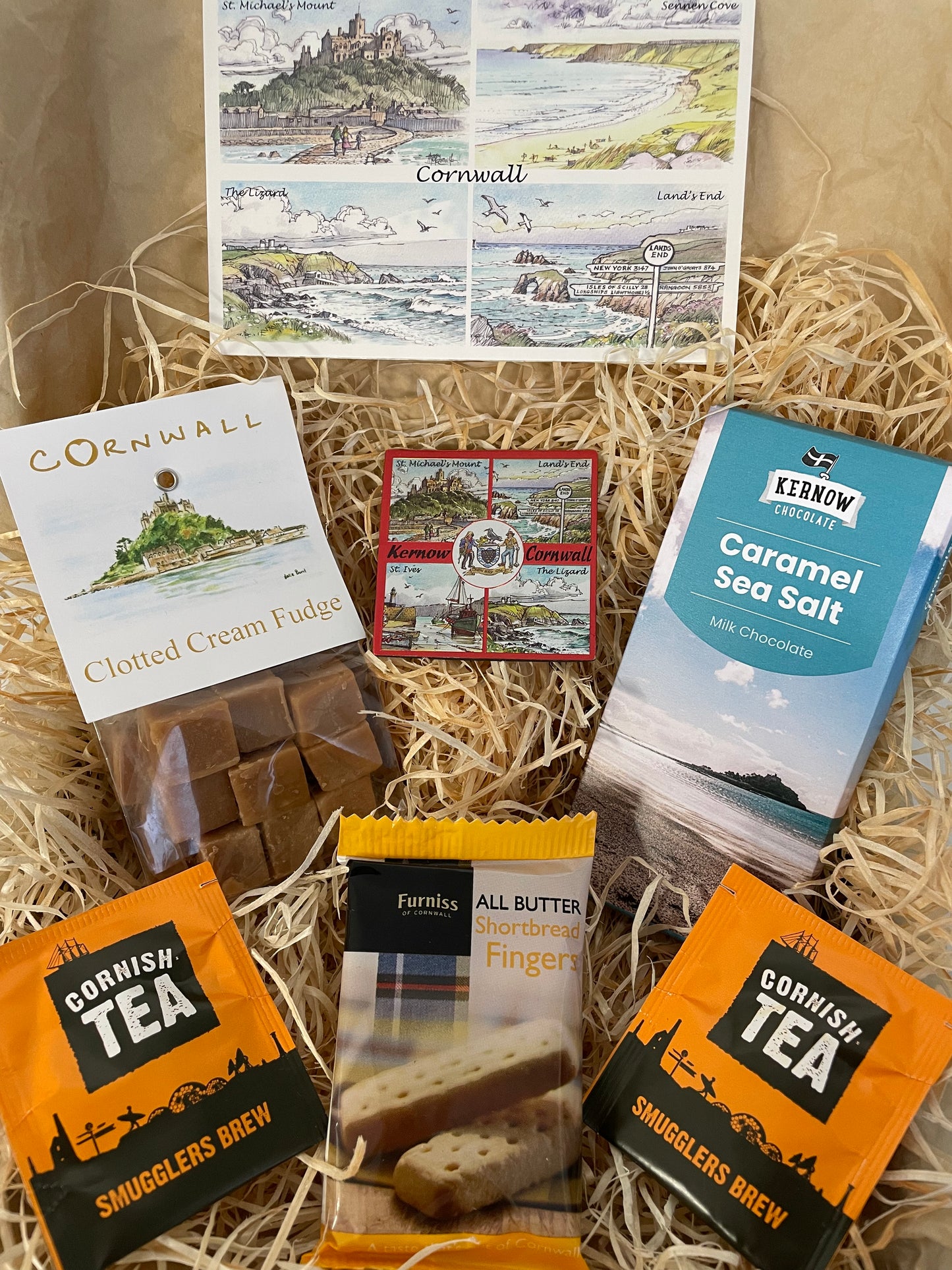 Clotted cream fudge with a sea salt chocolate gift box, complete with a special Cornish fridge magnet of your choice!