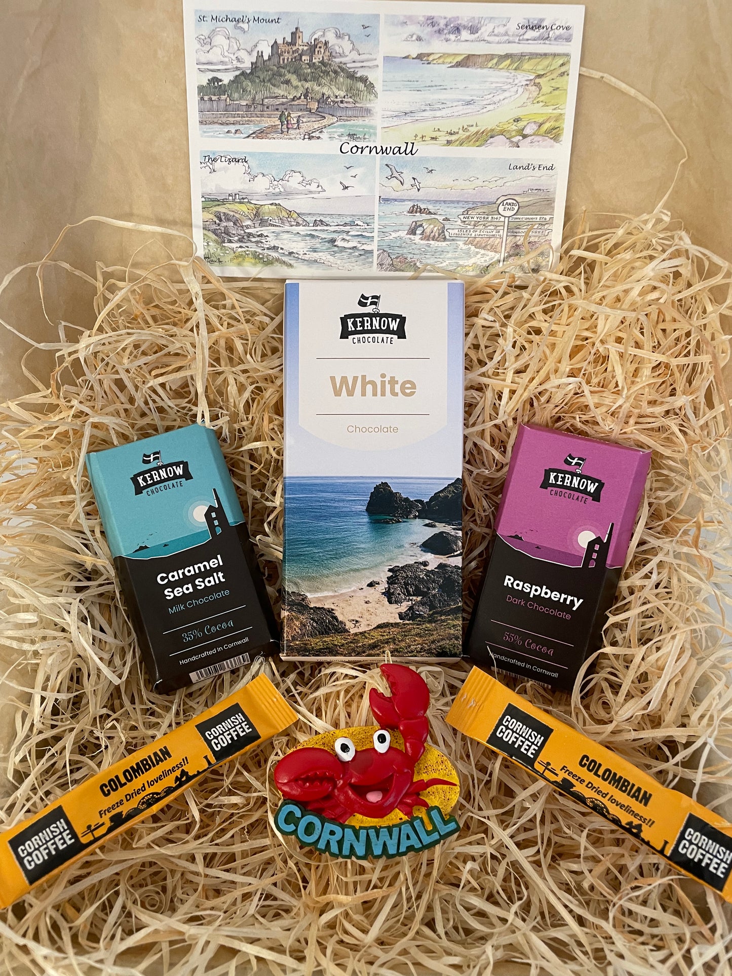 White chocolate with raspberry and caramel sea salt chocolate gift box, choose fridge magnet style