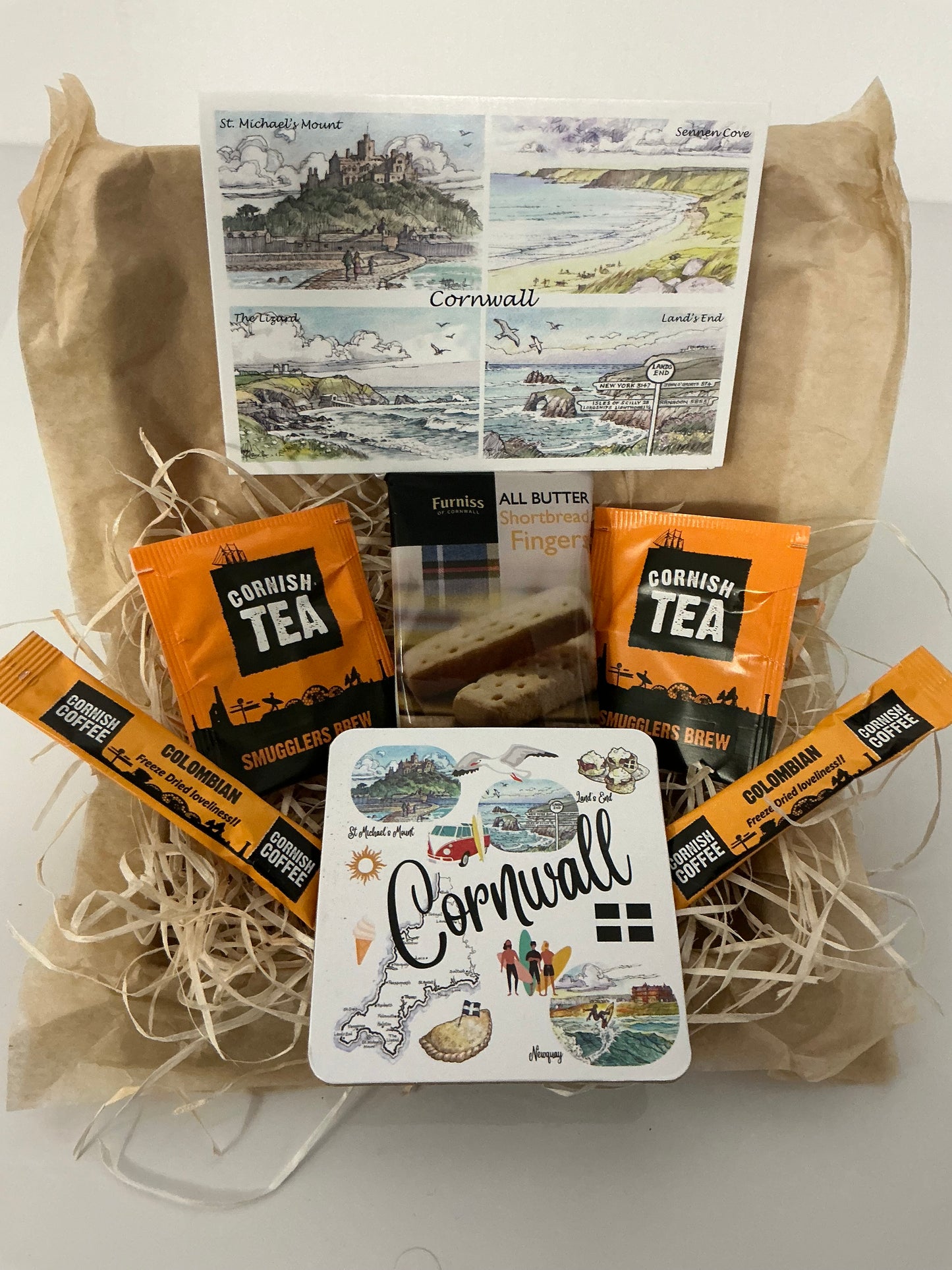 Cornwall landmarks map coaster with Cornish shortbread gift box