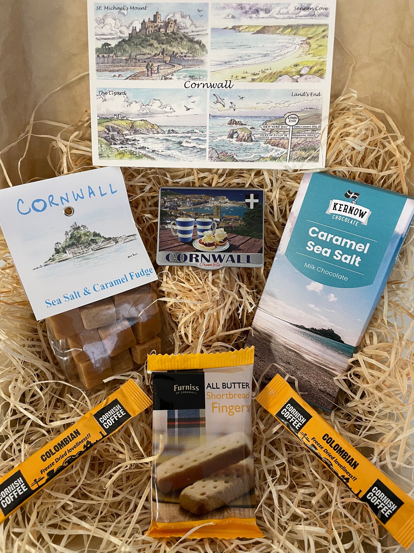 Taste of the sea fudge and chocolate gift box, complete with a special Cornish fridge magnet of your choice!