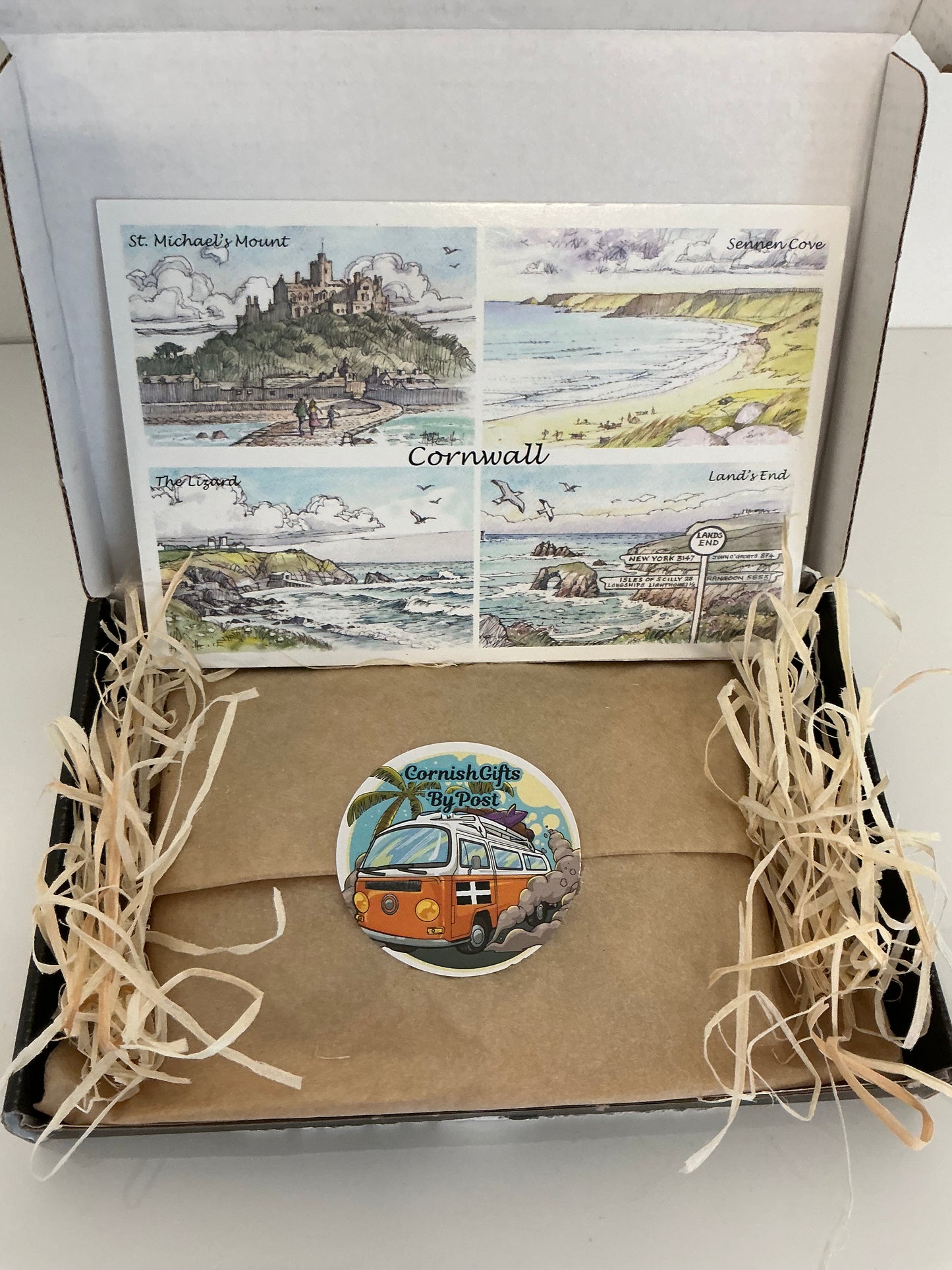 Cornwall landmarks map coaster with Cornish shortbread gift box