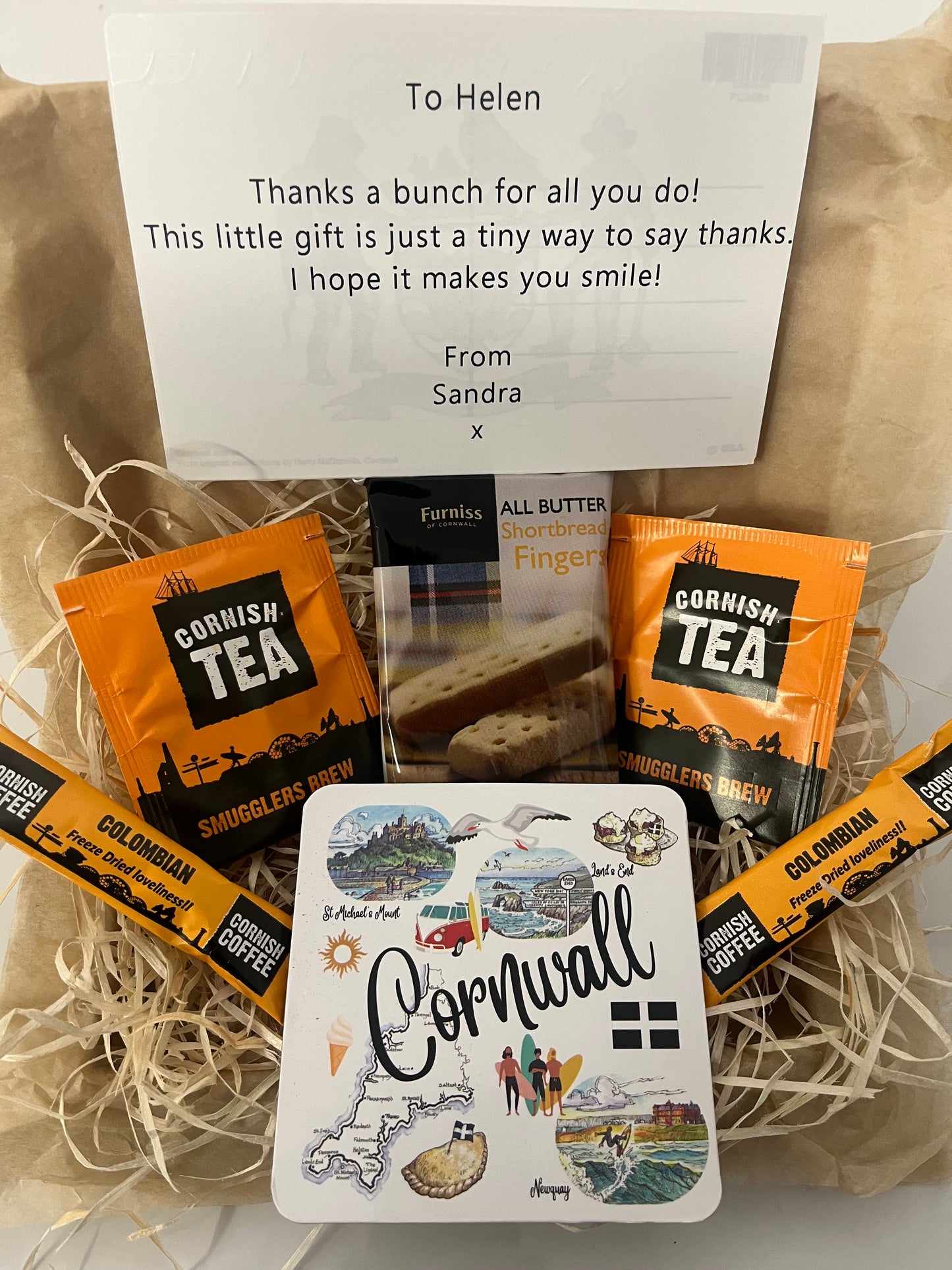 Cornwall landmarks map coaster with Cornish shortbread gift box