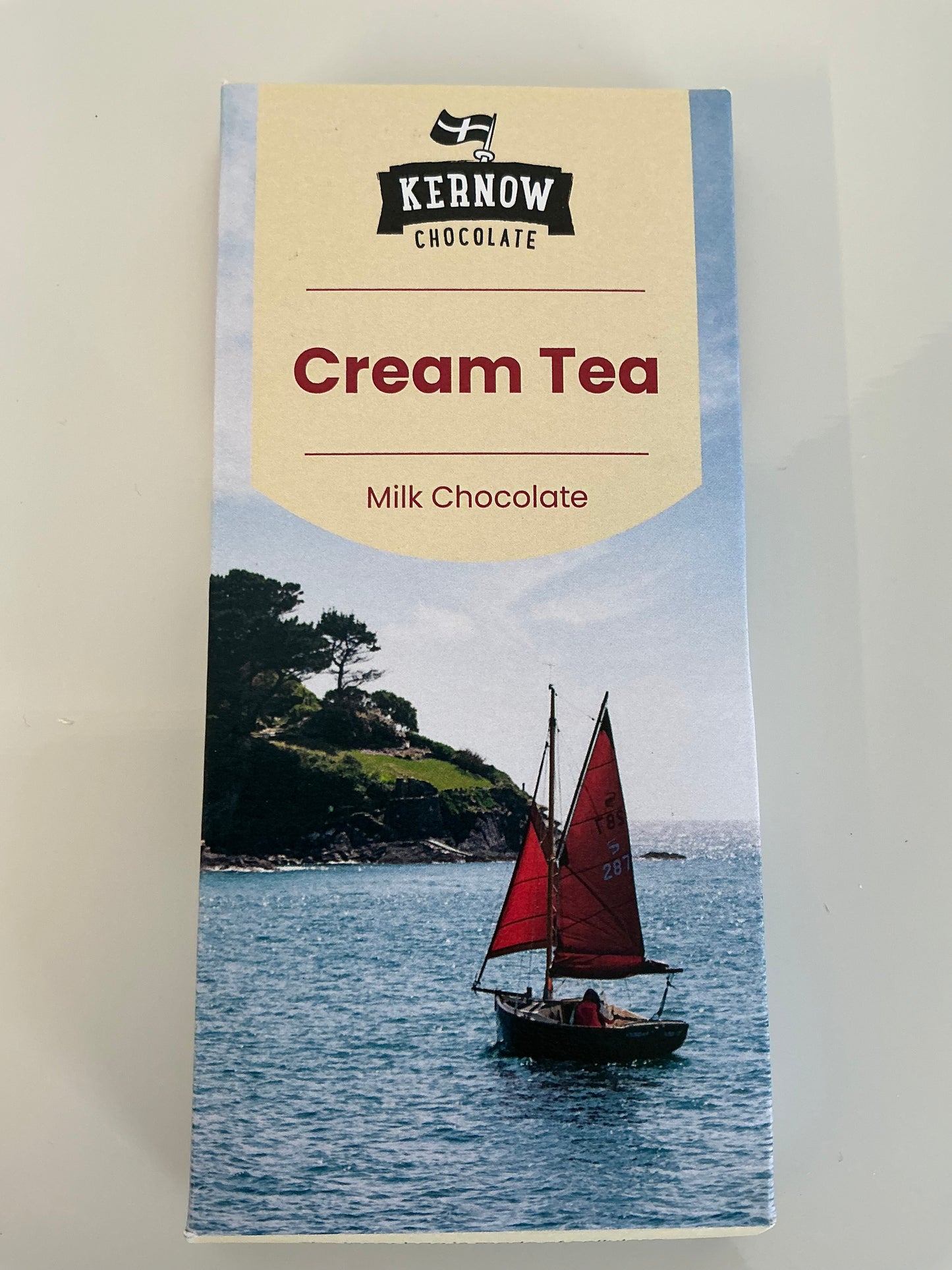Cream tea chocolate with tea or coffee and a personalised Cornwall postcard