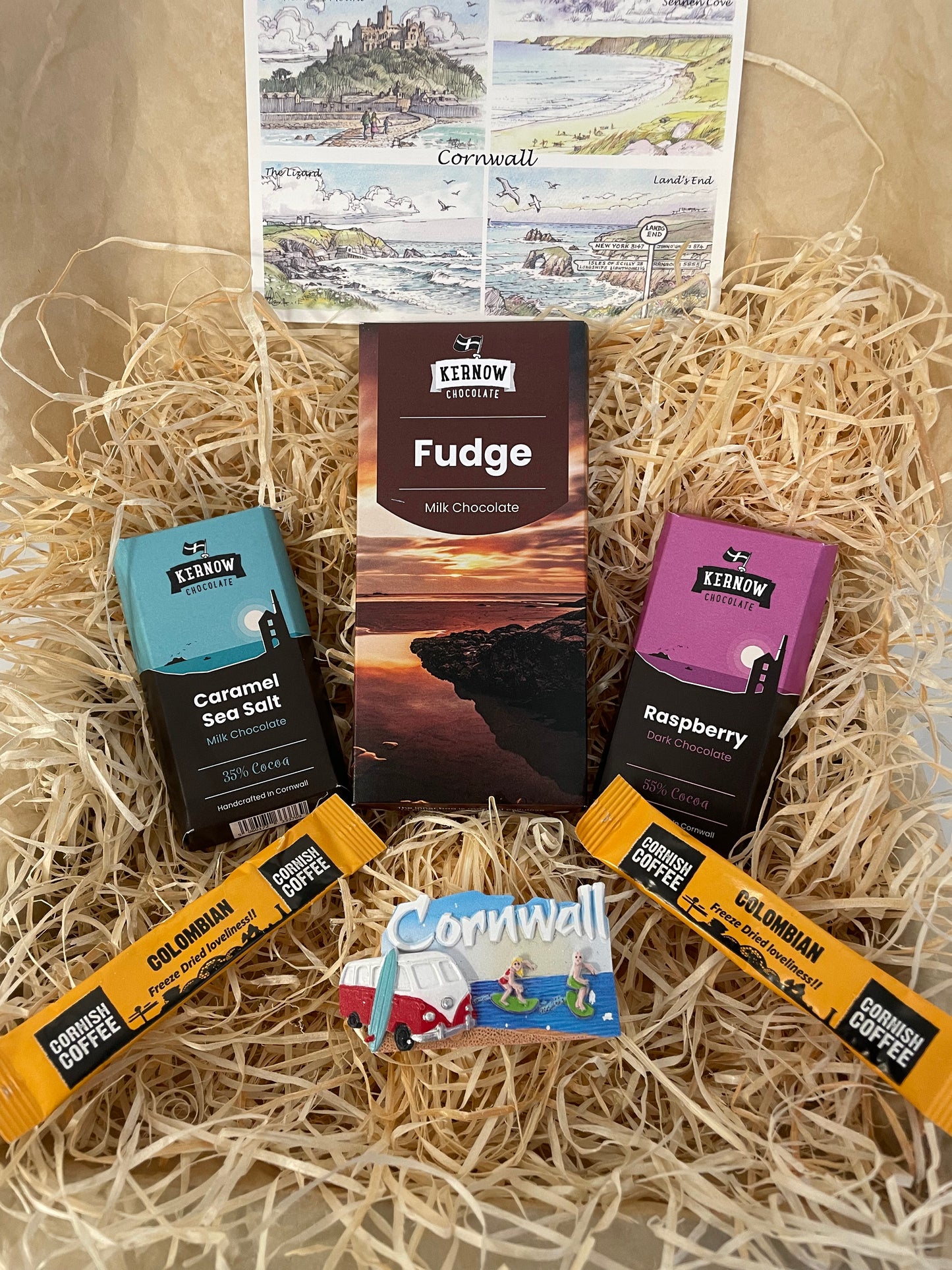 Fudge chocolate with dark raspberry chocolate and caramel sea salt chocolate gift box, choose fridge magnet style