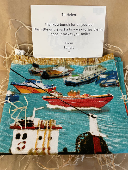 Cornwall harbour tea towel gift box