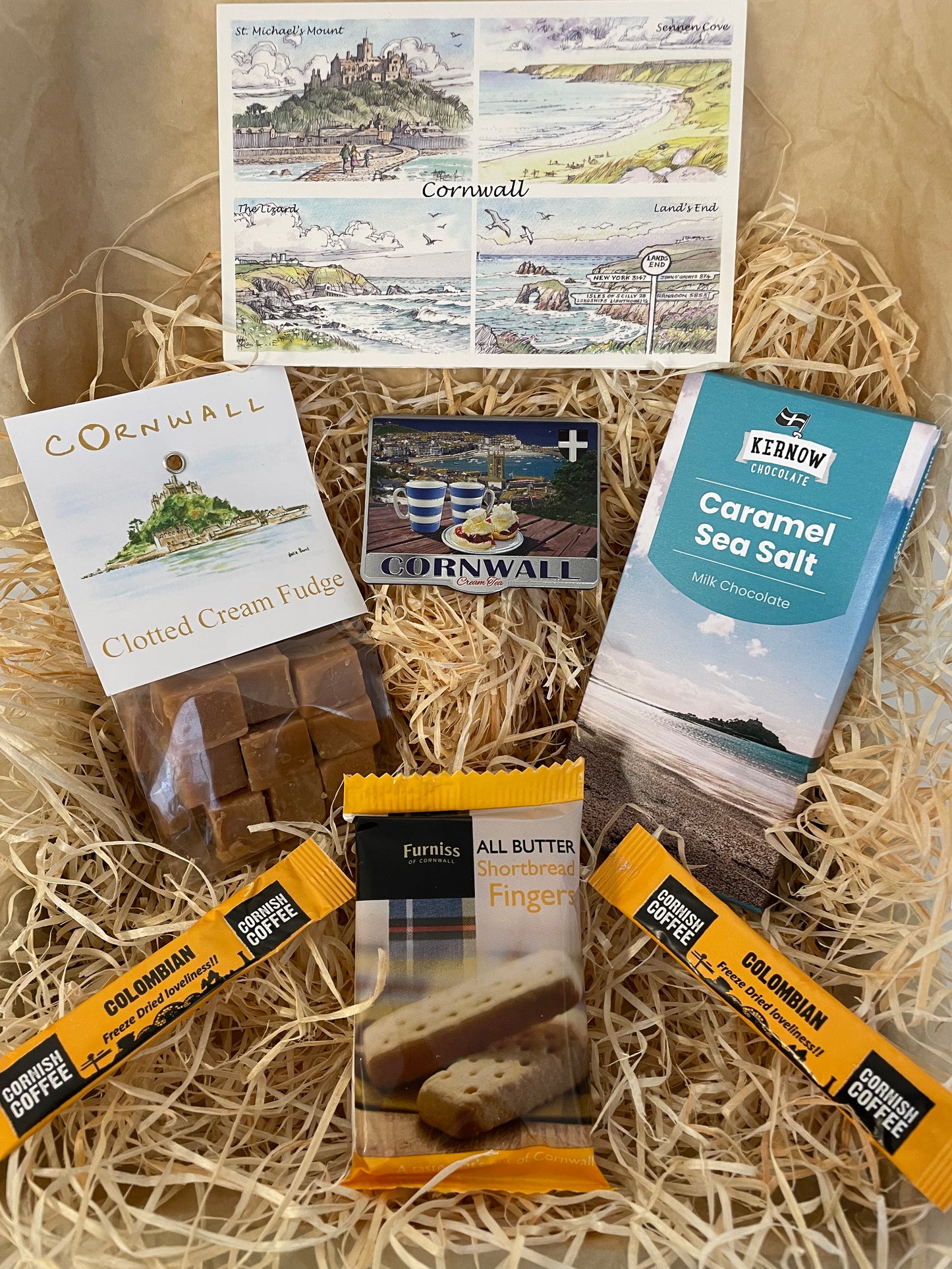 Clotted cream fudge with a sea salt chocolate gift box, complete with a special Cornish fridge magnet of your choice!