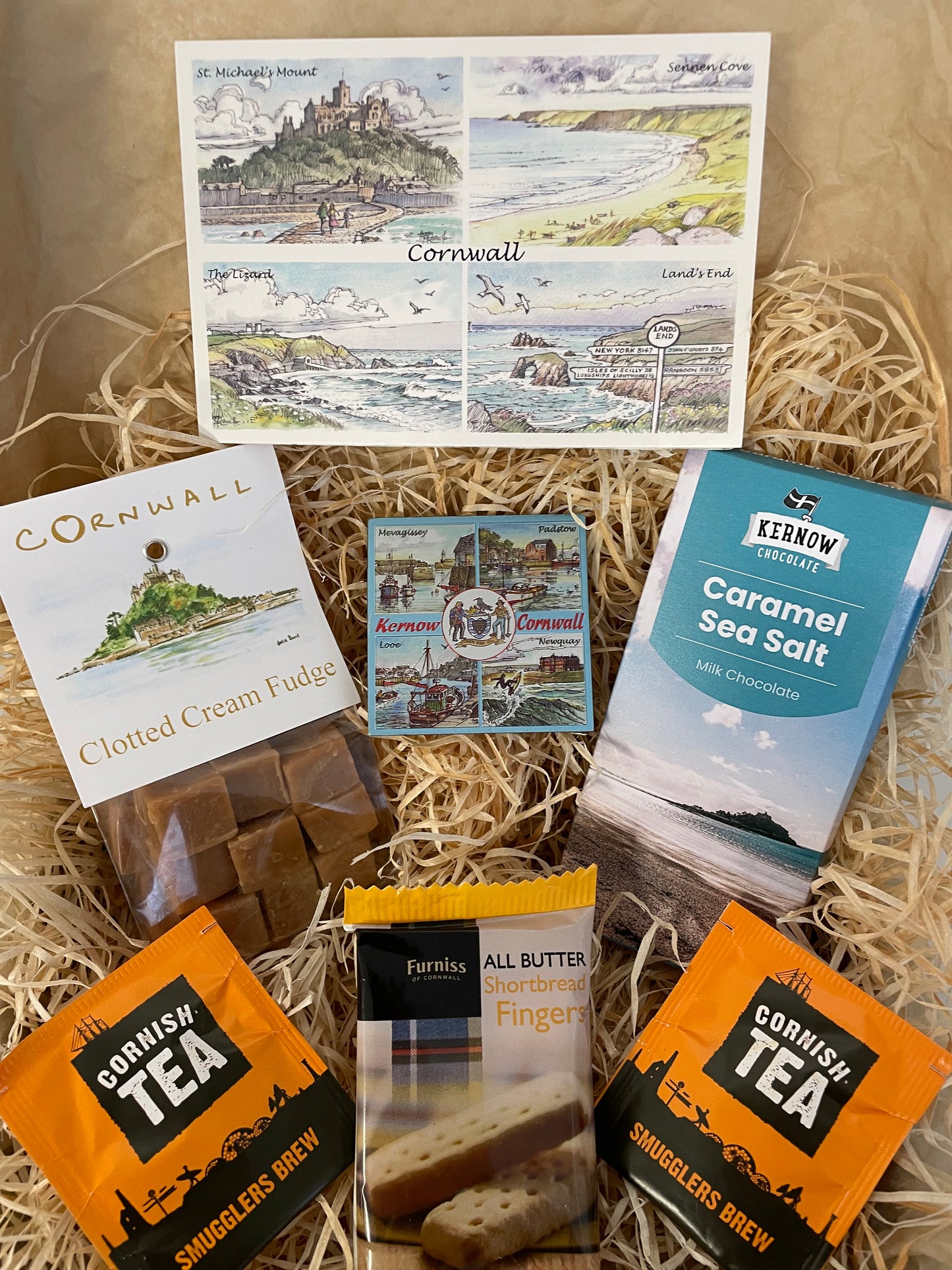 Clotted cream fudge with a sea salt chocolate gift box, complete with a special Cornish fridge magnet of your choice!