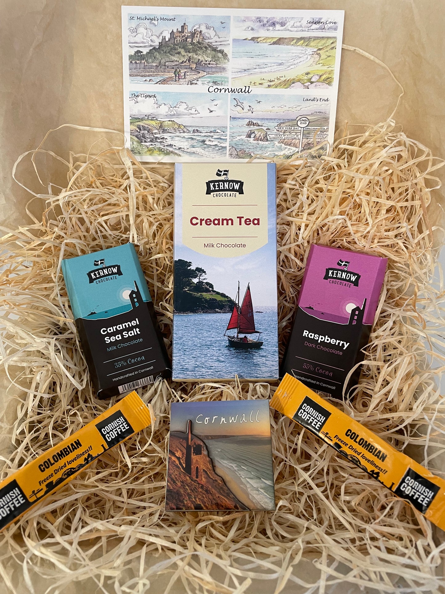 Cream tea chocolate with dark raspberry chocolate and caramel sea salt chocolate gift box, choose fridge magnet style
