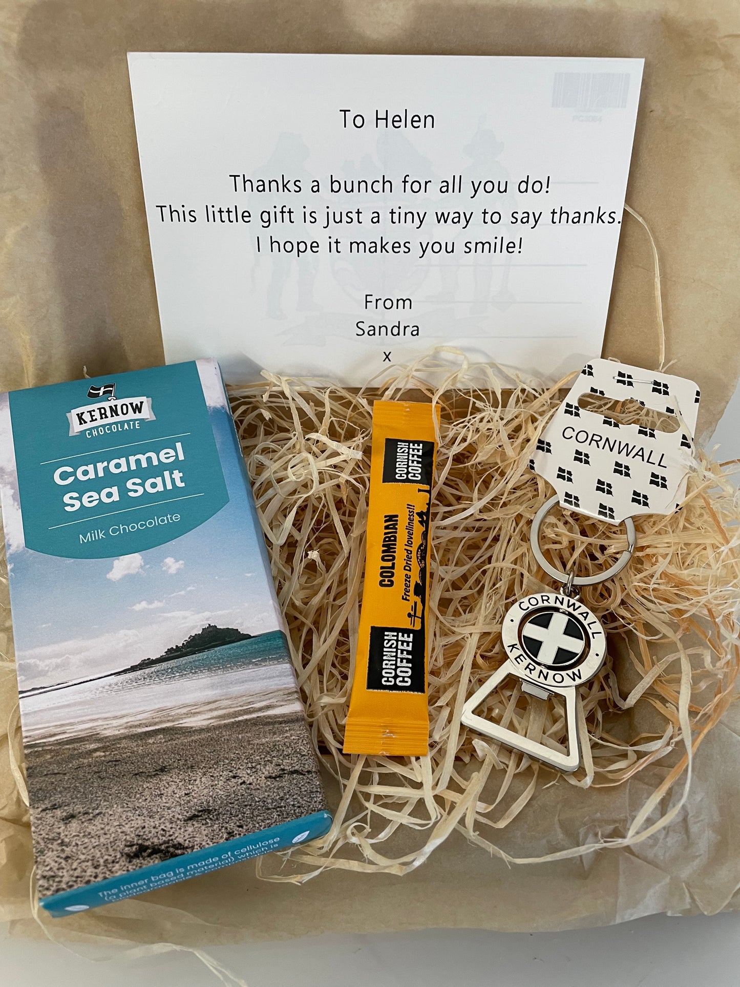 Cornwall bottle opener keyring with caramel sea salt chocolate gift box