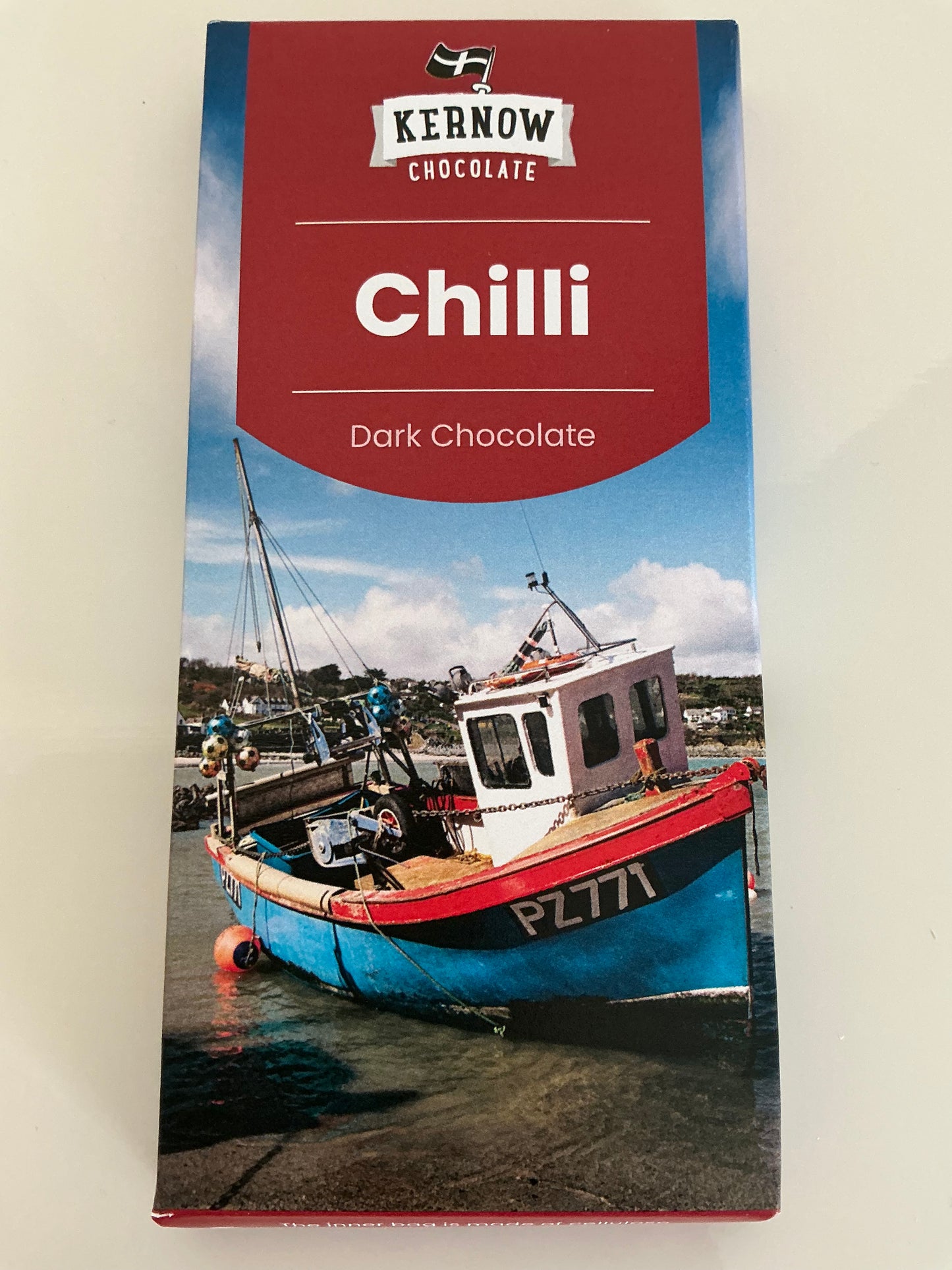 Chilli dark chocolate with tea or coffee and a personalised Cornwall postcard