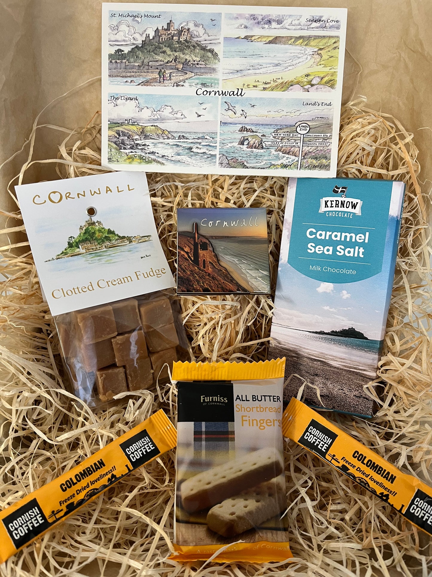 Clotted cream fudge with a sea salt chocolate gift box, complete with a special Cornish fridge magnet of your choice!