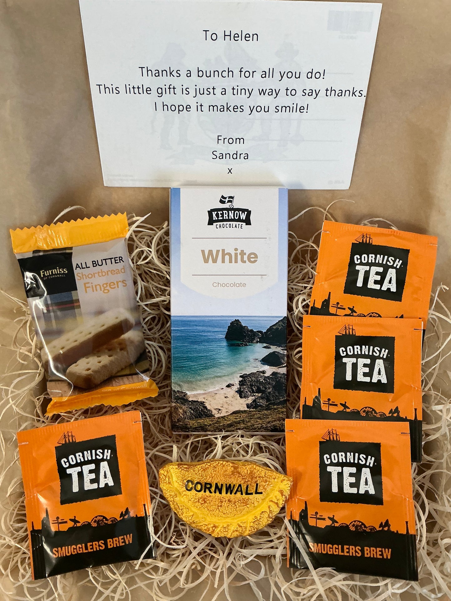 White chocolate Gift box with shortbread and tea or coffee. Choose your fridge magnet style