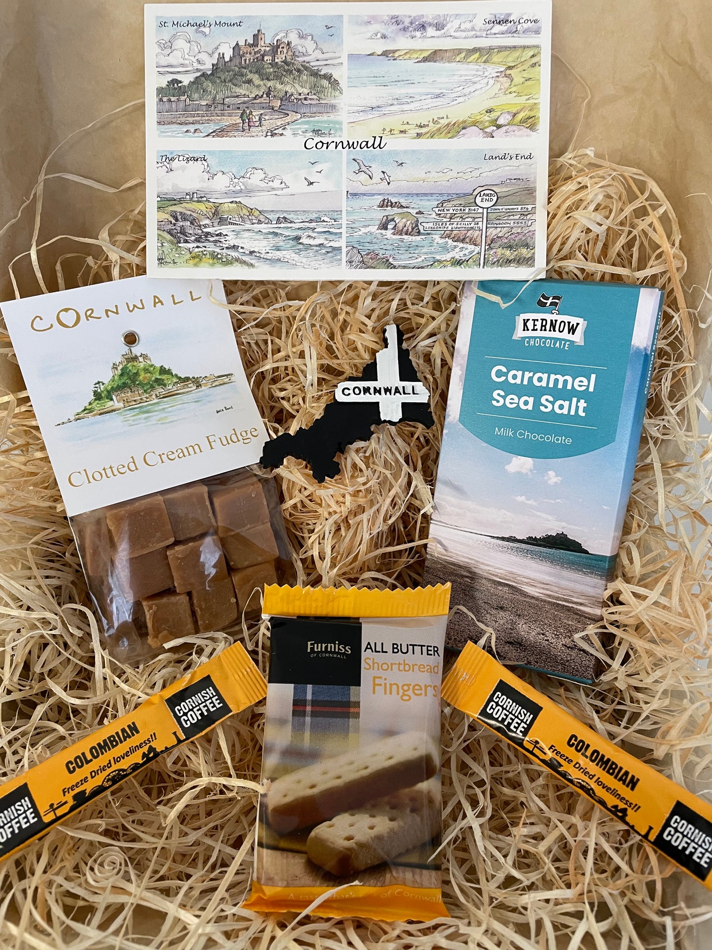 Clotted cream fudge with a sea salt chocolate gift box, complete with a special Cornish fridge magnet of your choice!