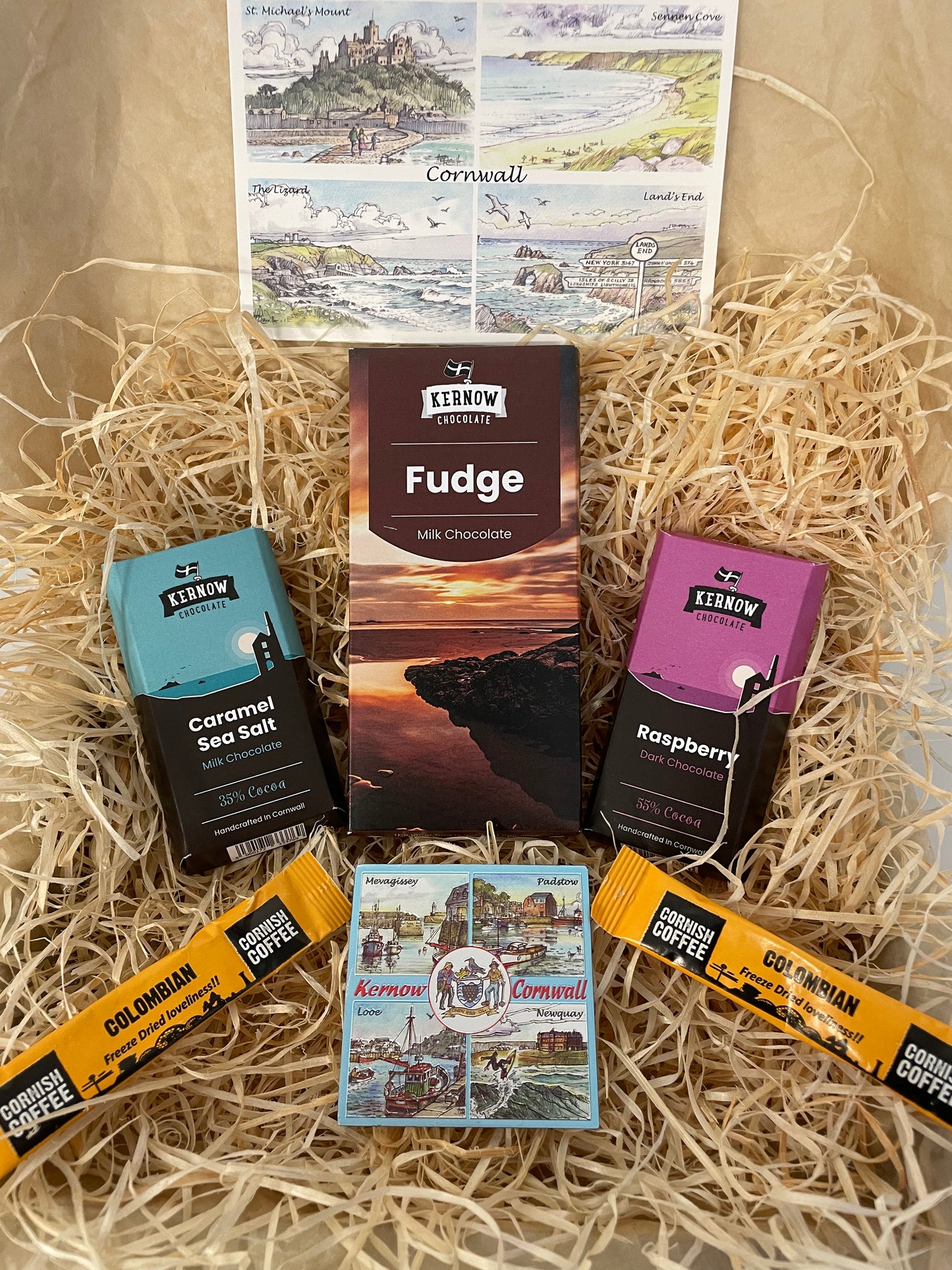 Fudge chocolate with dark raspberry chocolate and caramel sea salt chocolate gift box, choose fridge magnet style