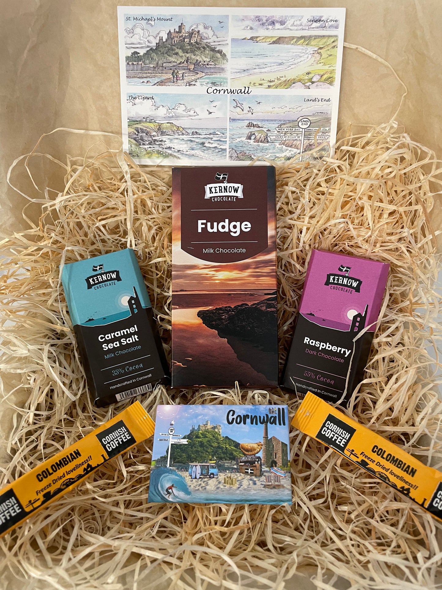 Fudge chocolate with dark raspberry chocolate and caramel sea salt chocolate gift box, choose fridge magnet style