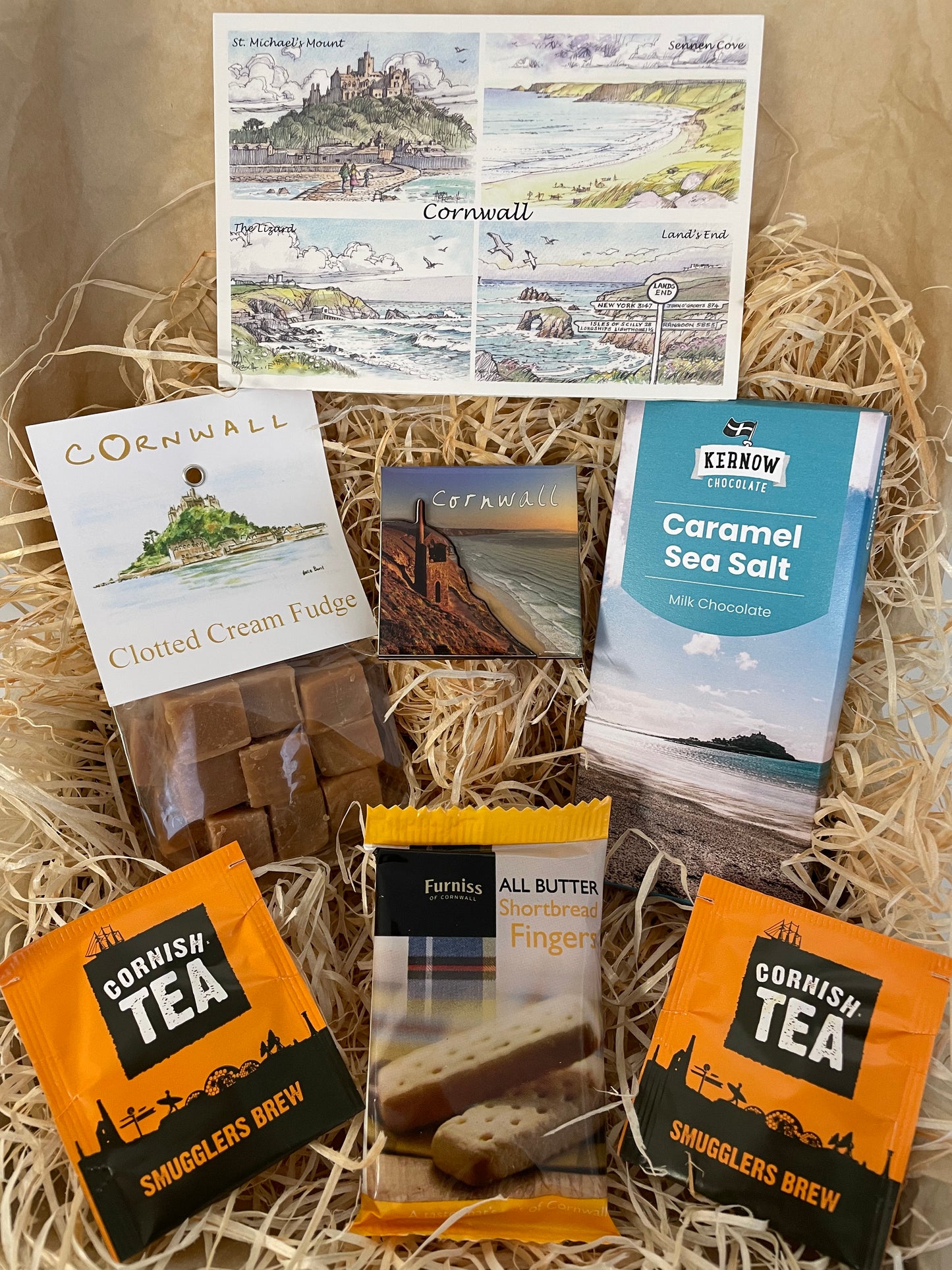 Clotted cream fudge with a sea salt chocolate gift box, complete with a special Cornish fridge magnet of your choice!