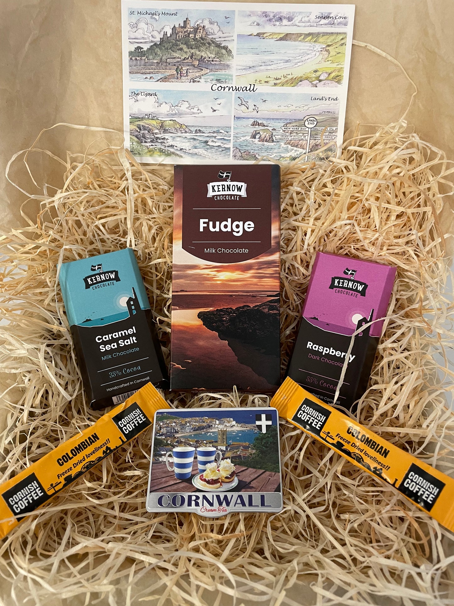 Fudge chocolate with dark raspberry chocolate and caramel sea salt chocolate gift box, choose fridge magnet style