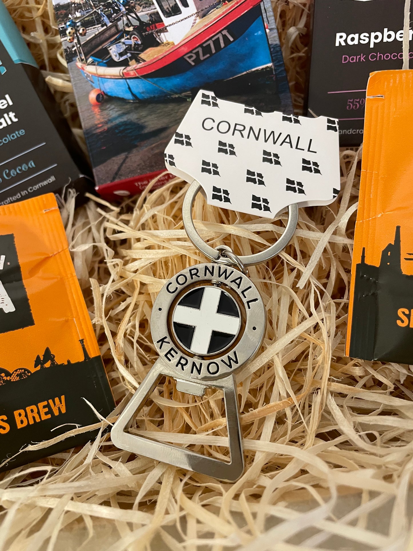 Chilli dark chocolate with raspberry dark chocolate and caramel sea salt chocolate gift box, with keyring bottle opener