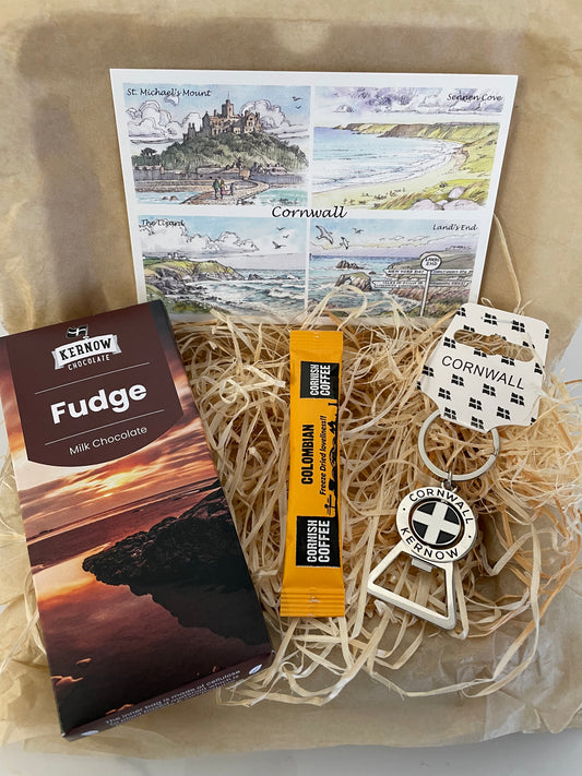 Cornwall bottle opener keyring with fudge chocolate