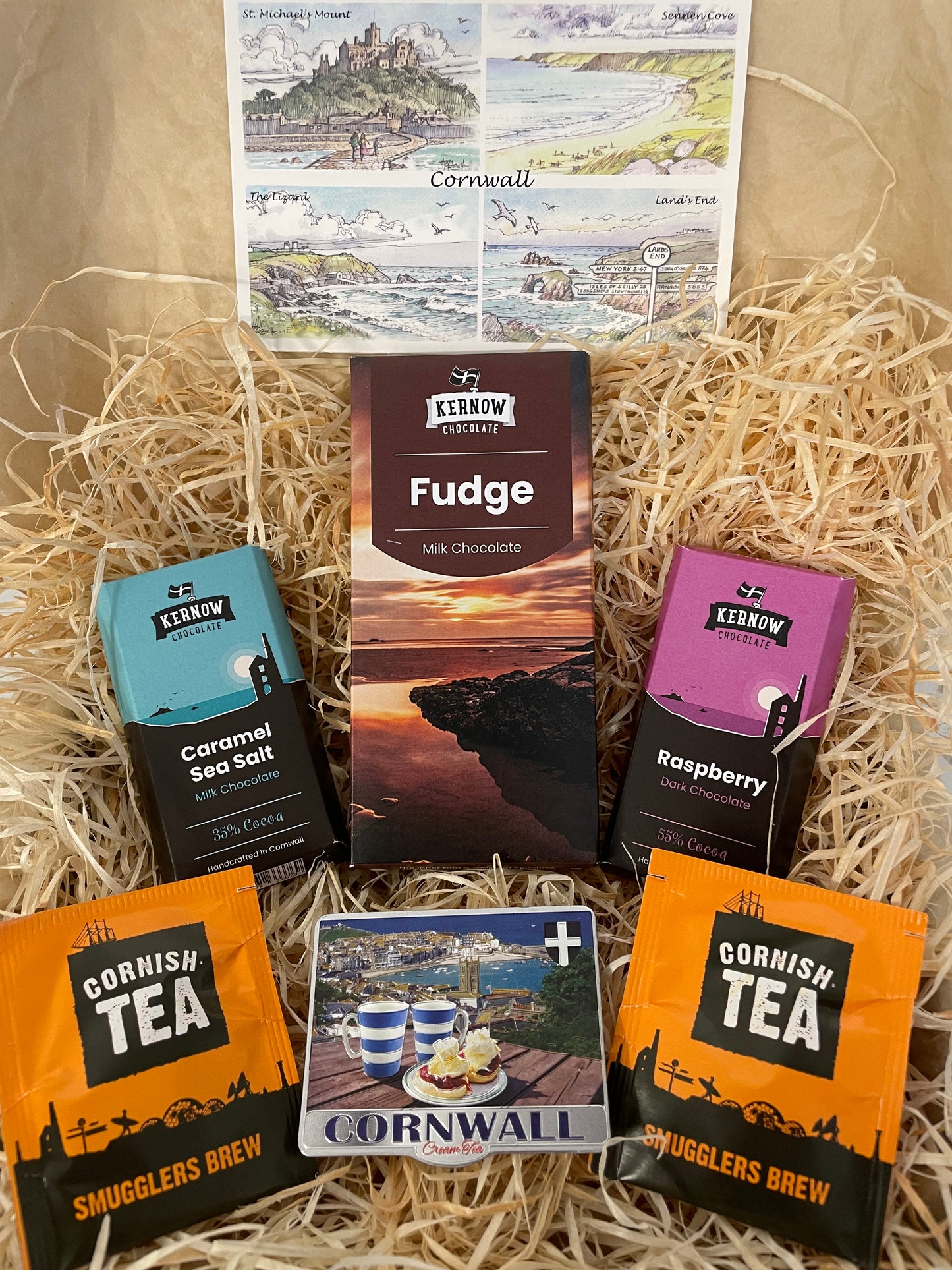 Fudge chocolate with dark raspberry chocolate and caramel sea salt chocolate gift box, choose fridge magnet style