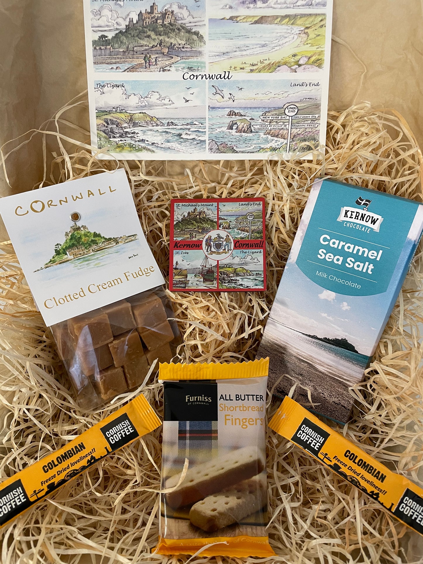 Clotted cream fudge with a sea salt chocolate gift box, complete with a special Cornish fridge magnet of your choice!