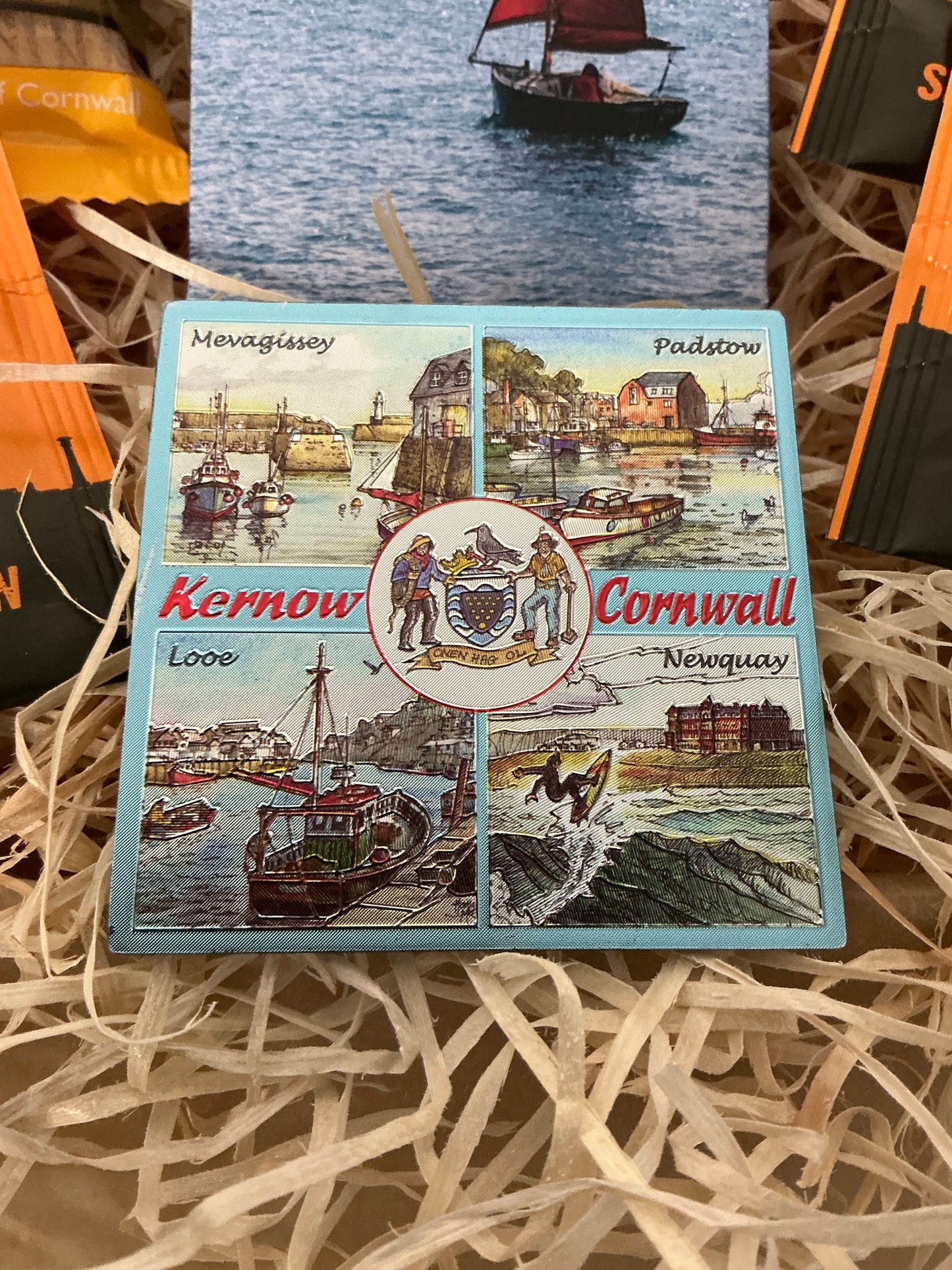 Caramel sea salt chocolate Gift box with shortbread and tea or coffee. Choose your fridge magnet style