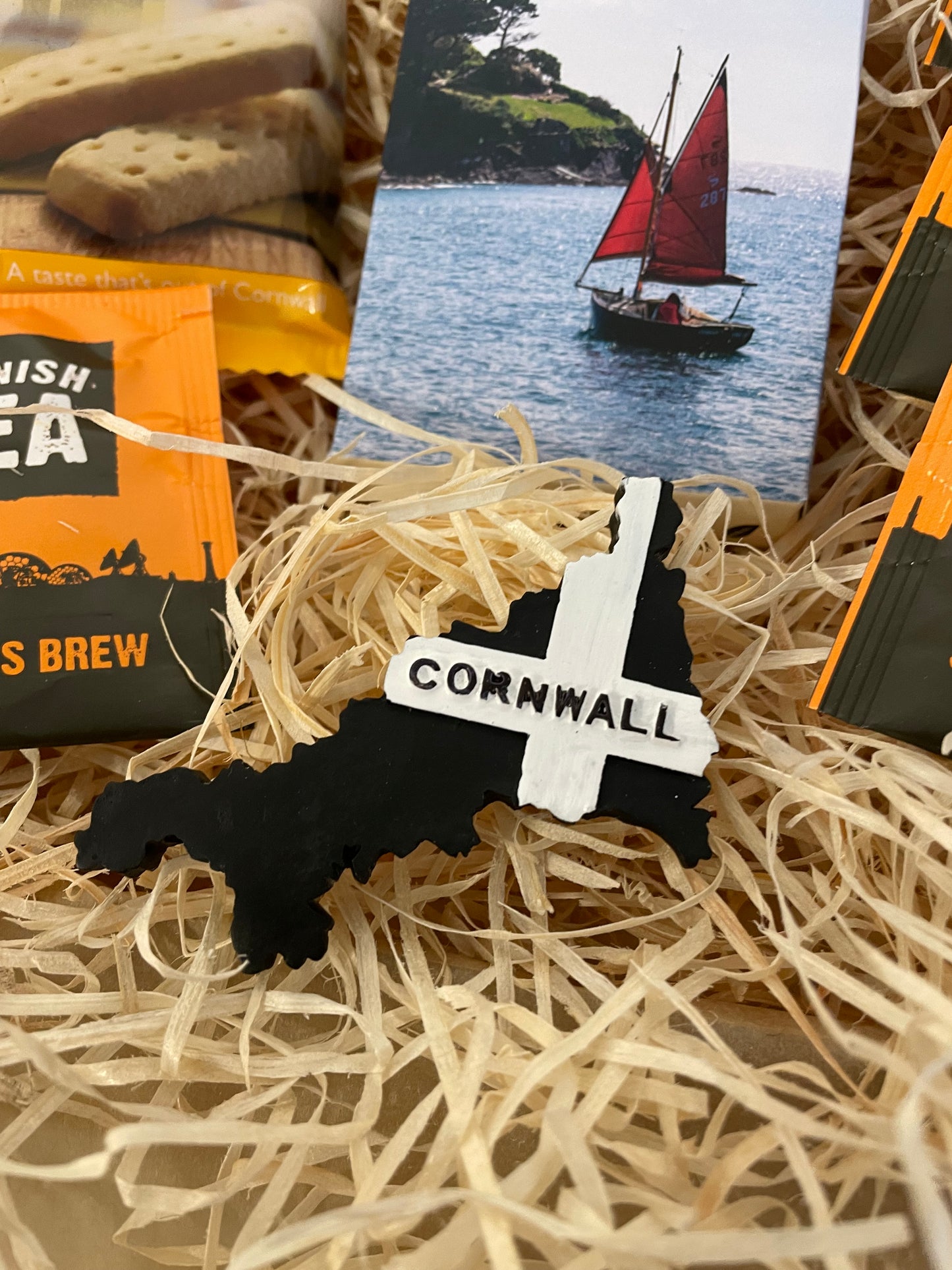 Caramel sea salt chocolate Gift box with shortbread and tea or coffee. Choose your fridge magnet style