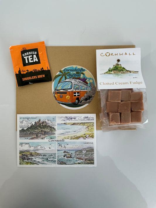 Cornish clotted cream fudge 150g with tea or coffee and personalised Cornwall postcard