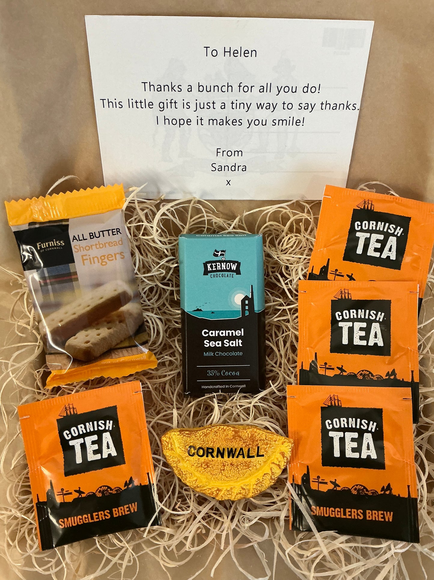 Caramel sea salt mini chocolate bar Gift box with shortbread and tea or coffee. Choose a fridge magnet