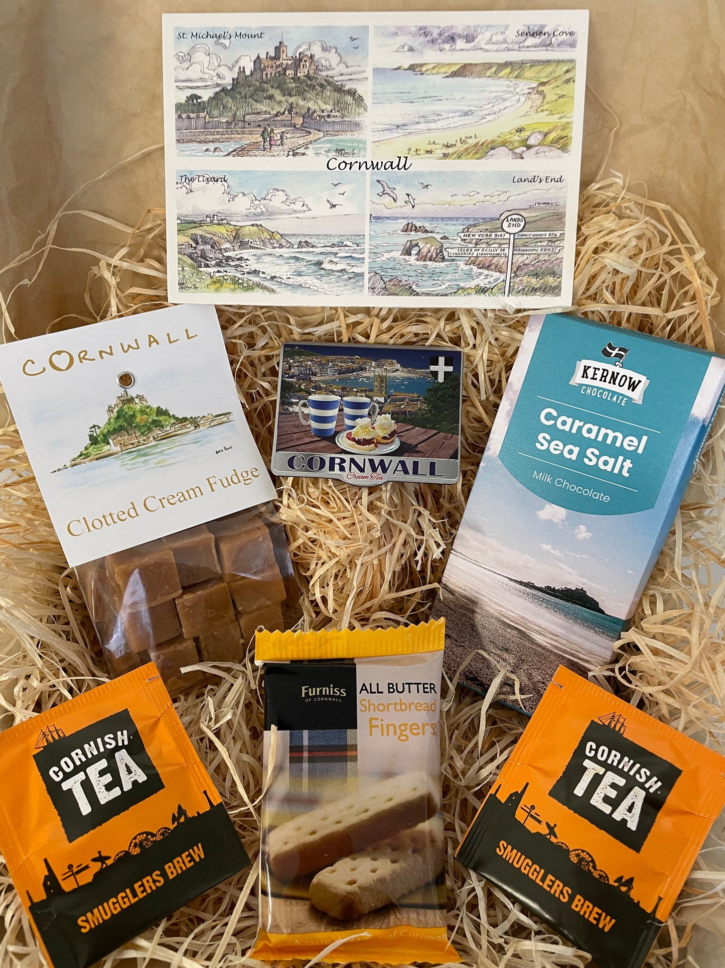Clotted cream fudge with a sea salt chocolate gift box, complete with a special Cornish fridge magnet of your choice!