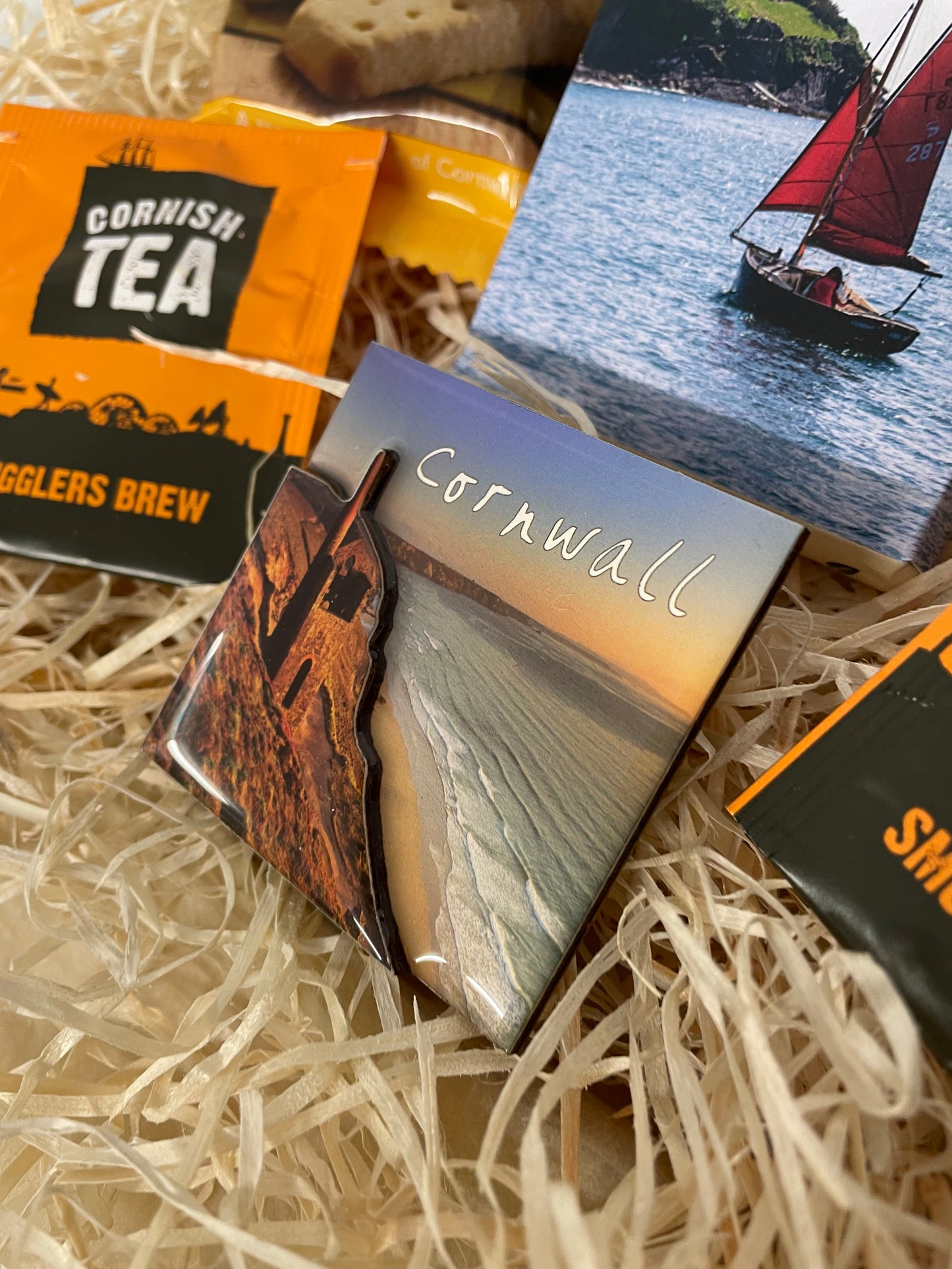 Caramel sea salt chocolate Gift box with shortbread and tea or coffee. Choose your fridge magnet style