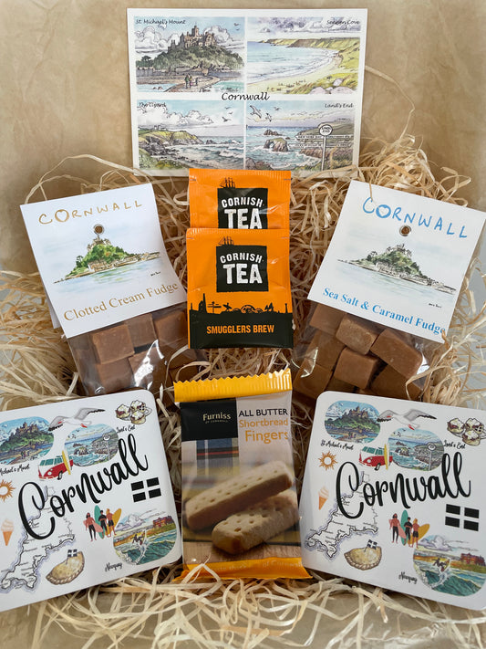 Sea salt and clotted Fudge and Cornwall landmarks coaster Gift box