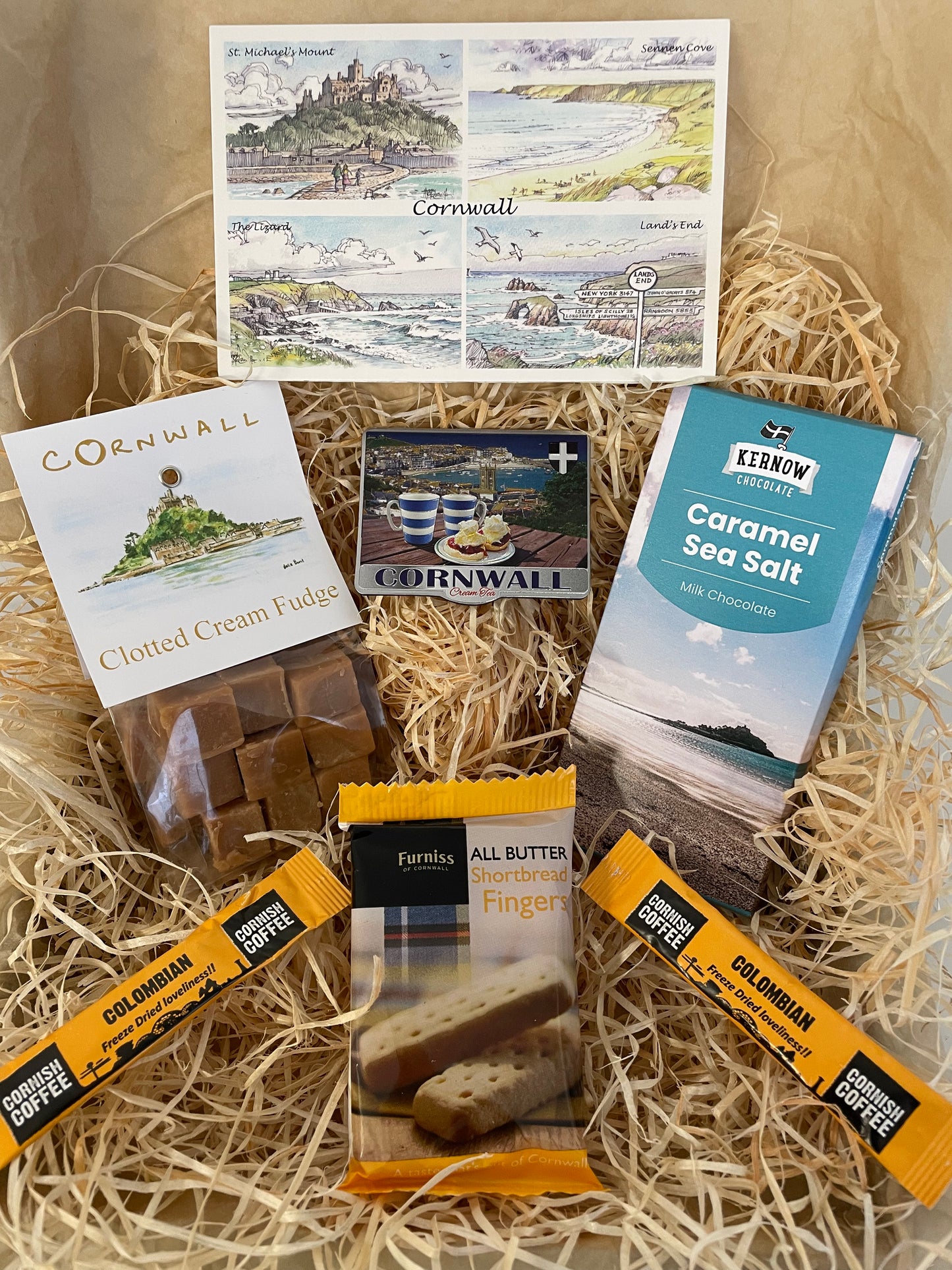 Clotted cream fudge with a sea salt chocolate gift box, complete with a special Cornish fridge magnet of your choice!