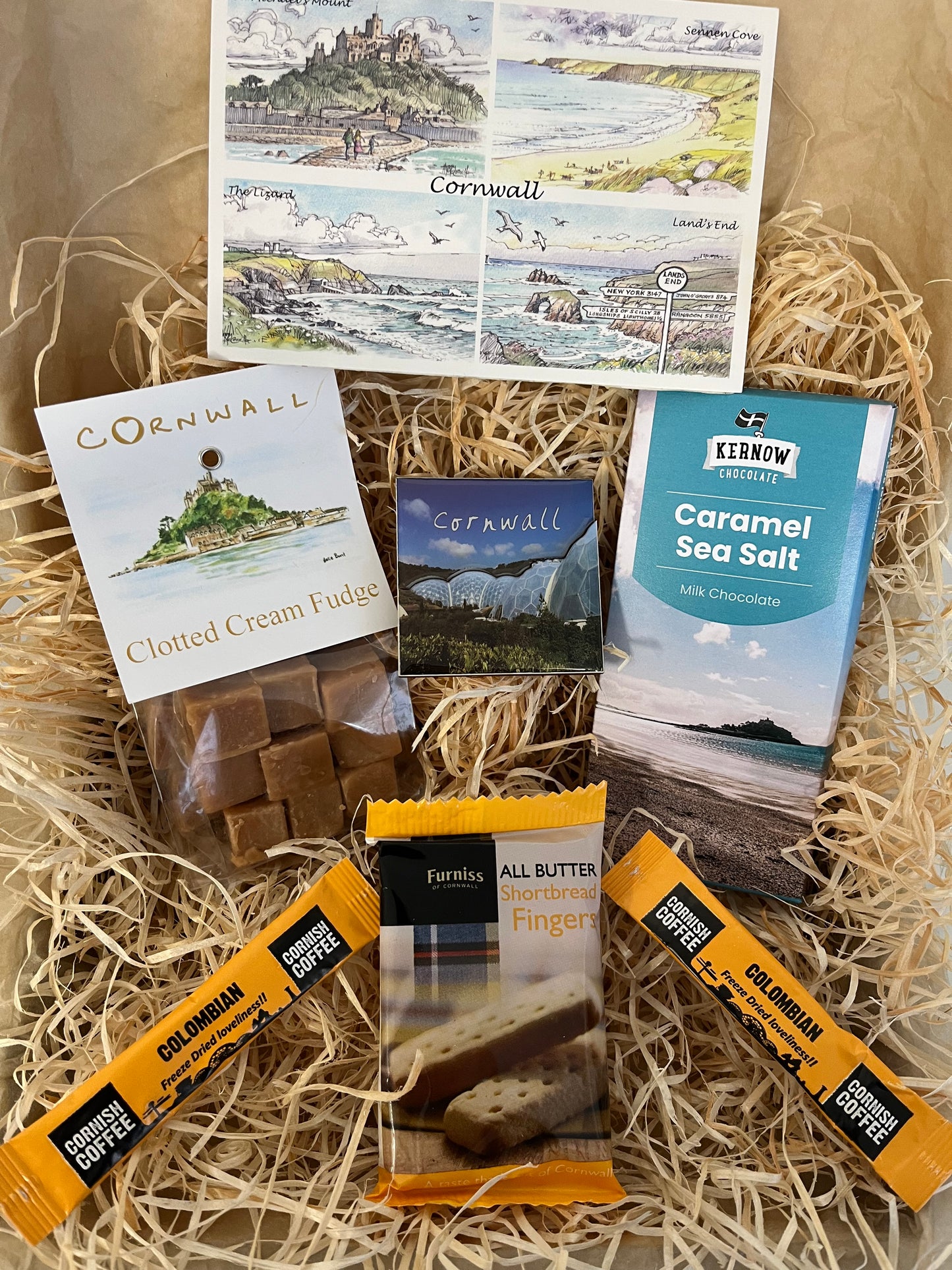 Clotted cream fudge with a sea salt chocolate gift box, complete with a special Cornish fridge magnet of your choice!