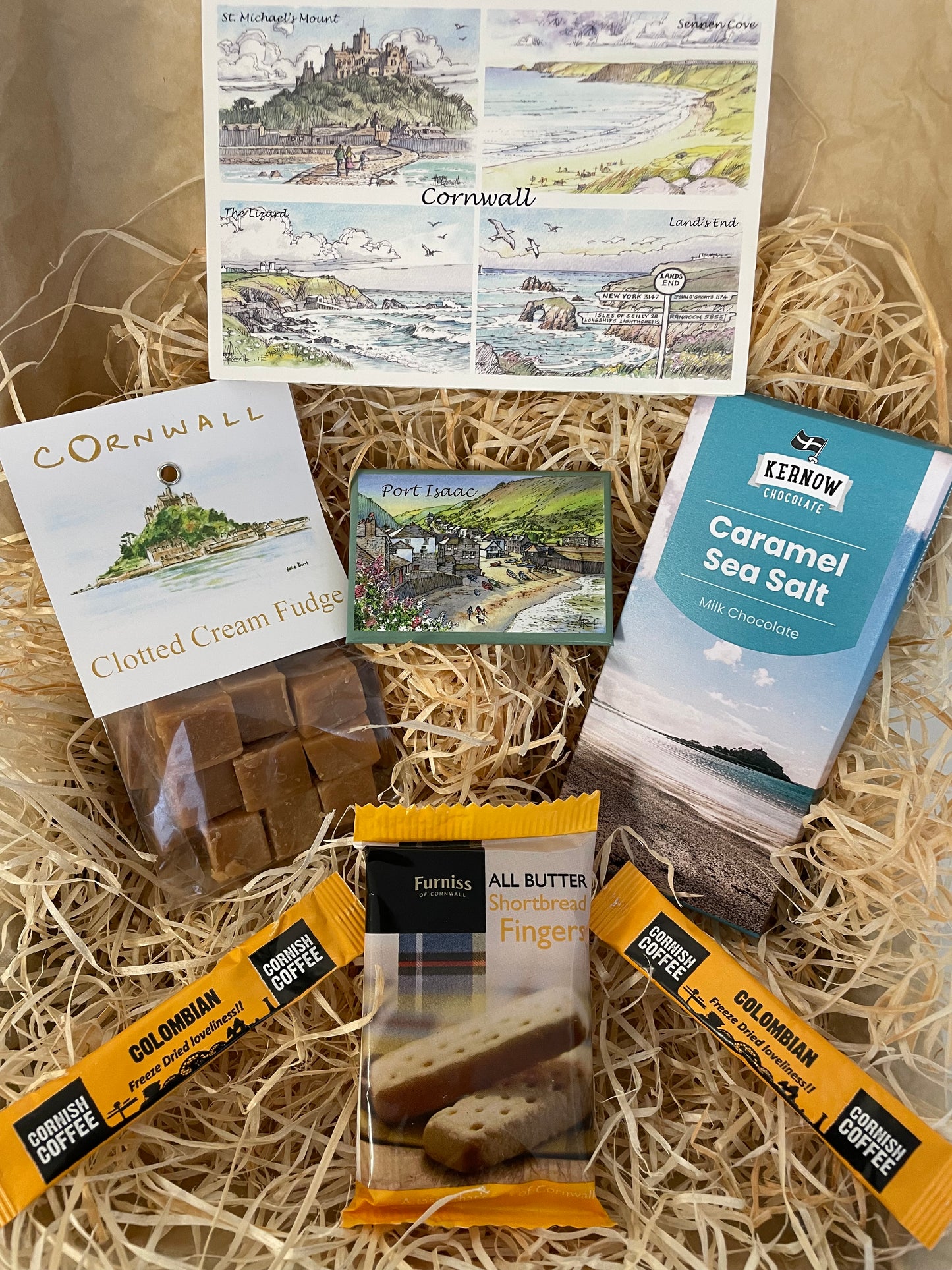 Clotted cream fudge with a sea salt chocolate gift box, complete with a special Cornish fridge magnet of your choice!