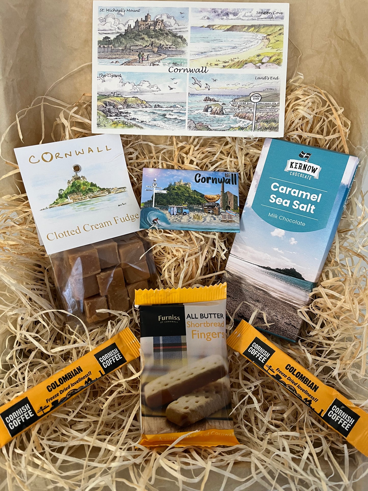 Clotted cream fudge with a sea salt chocolate gift box, complete with a special Cornish fridge magnet of your choice!