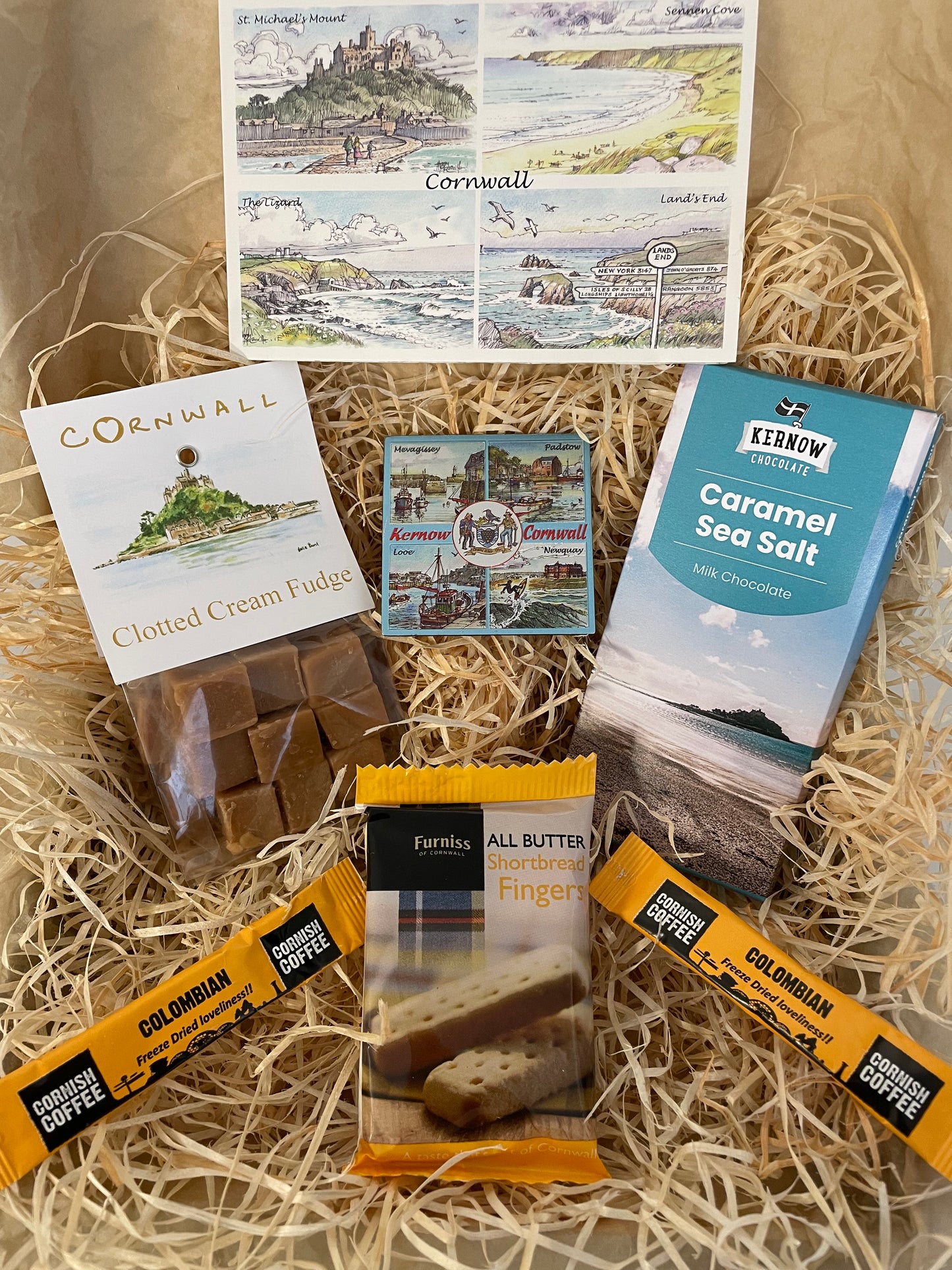 Clotted cream fudge with a sea salt chocolate gift box, complete with a special Cornish fridge magnet of your choice!