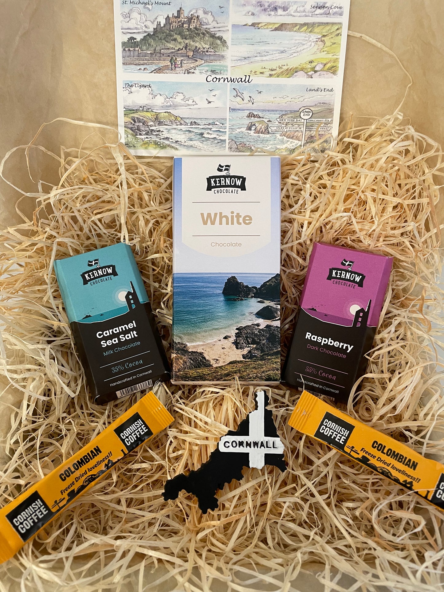 White chocolate with raspberry and caramel sea salt chocolate gift box, choose fridge magnet style