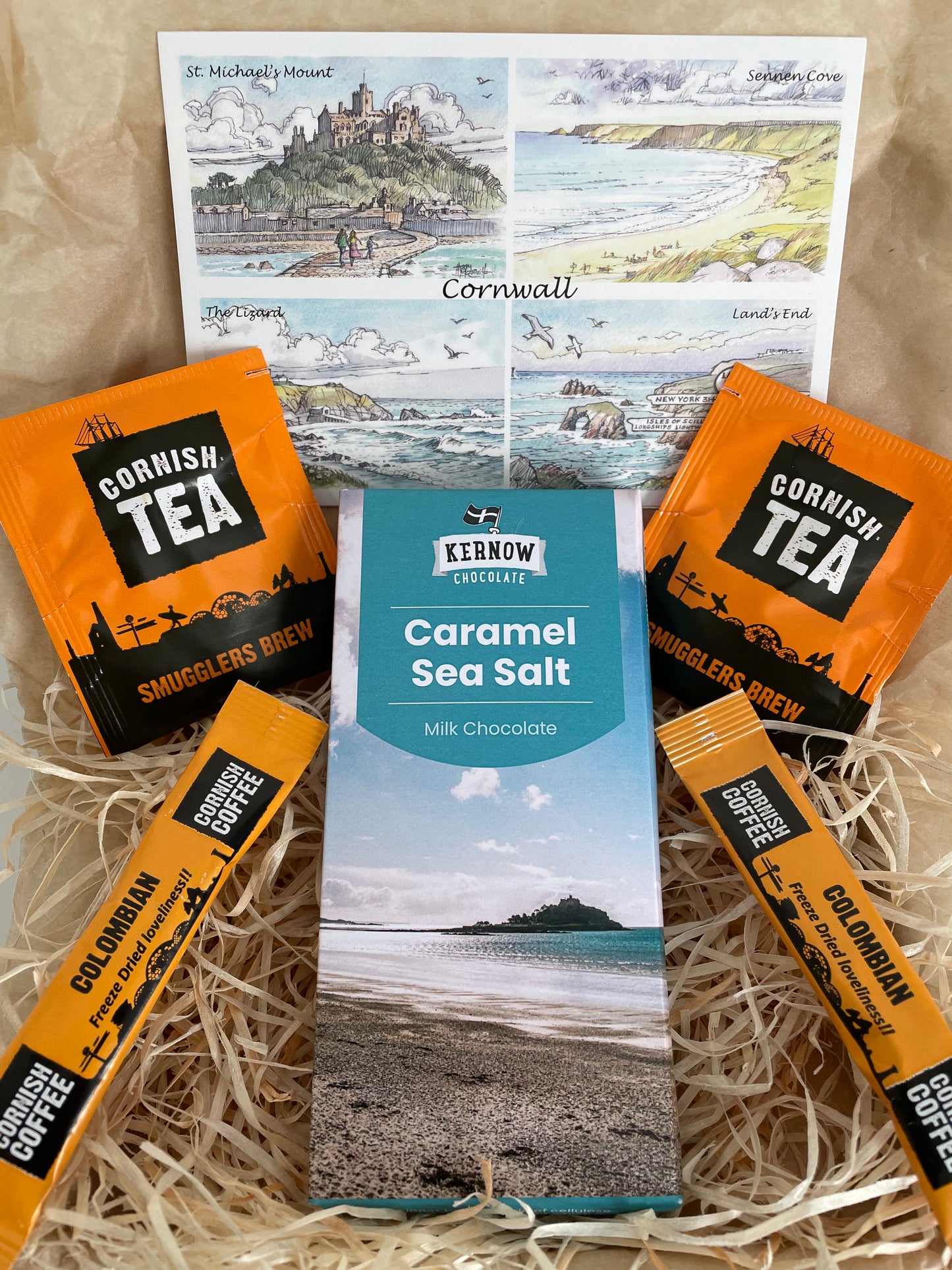 Cornish Caramel sea salt with Cornish tea or coffee chocolate gift box