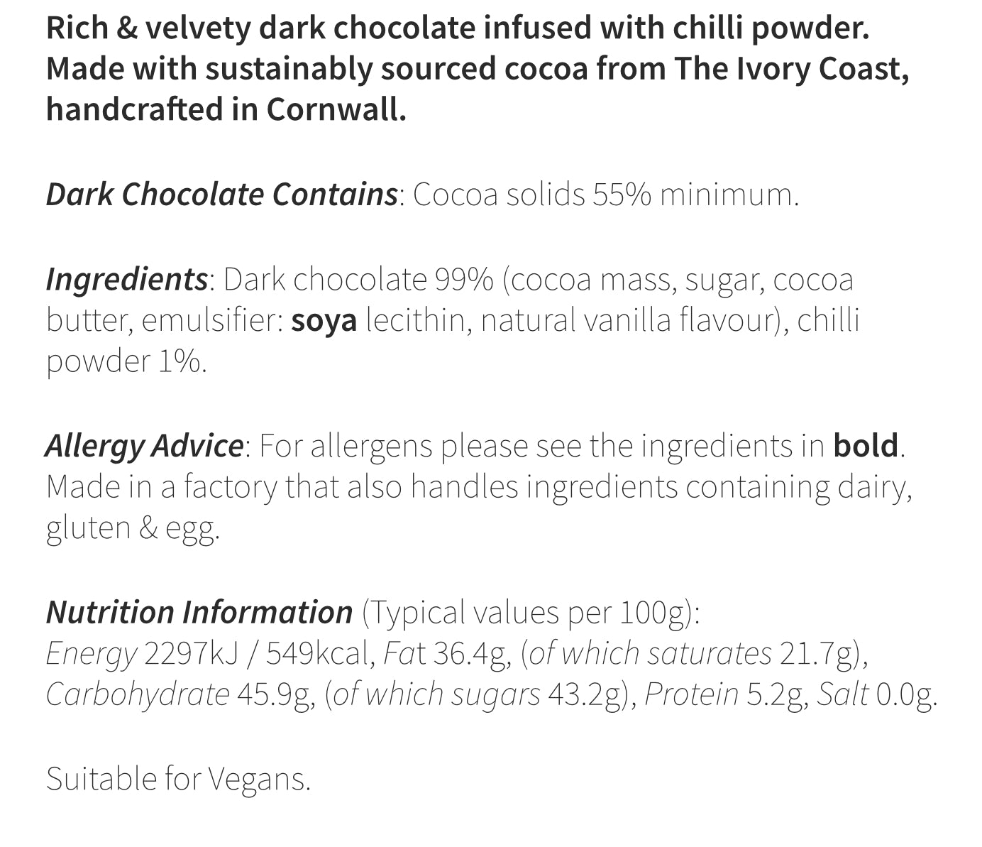Kernow chilli dark chocolate 100g