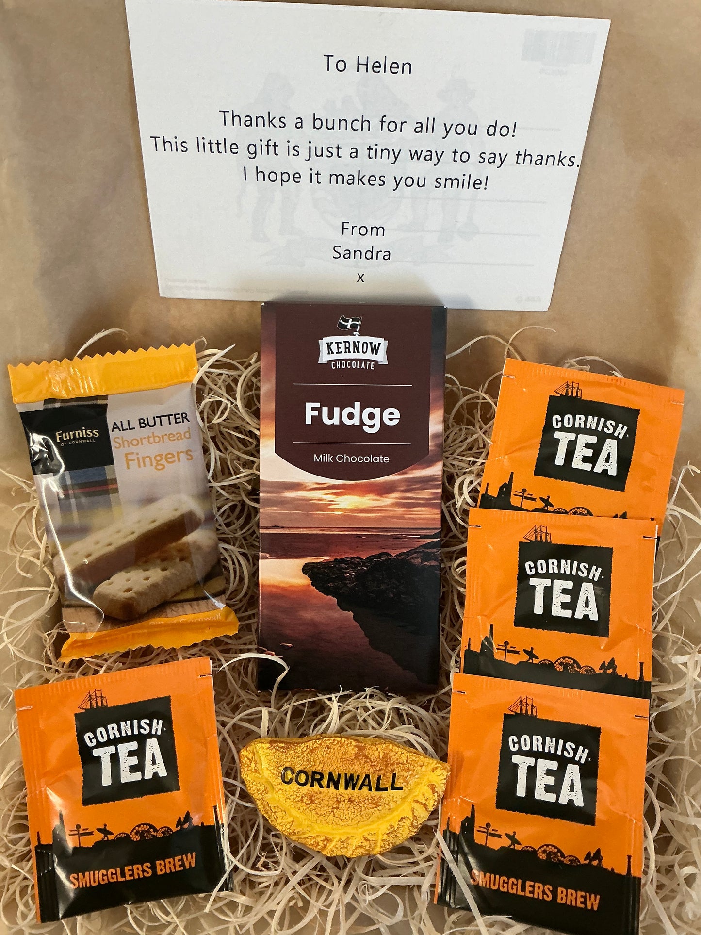 Fudge chocolate Gift box with shortbread and tea or coffee. Choose your fridge magnet style