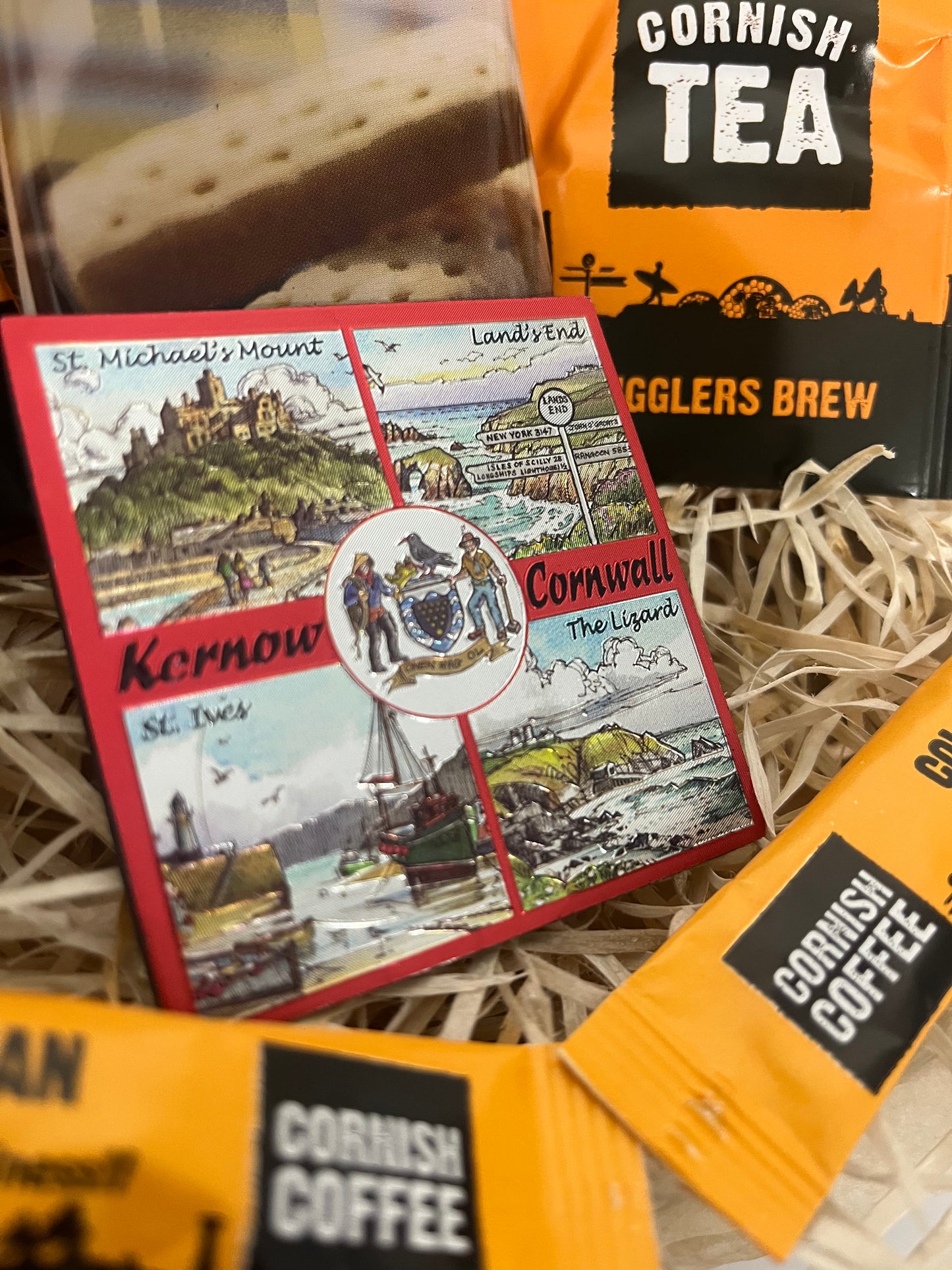 Gift a fridge magnet with a personalised Cornwall postcard with a cup of tea or coffee, choose from 12 Cornwall styles fridge magnets