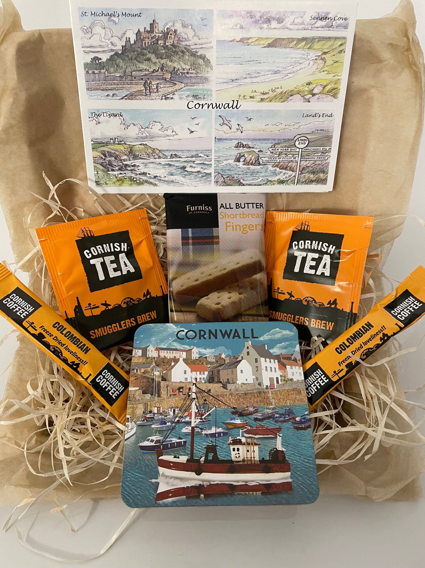 Cornwall harbour coaster with Cornish shortbread gift box