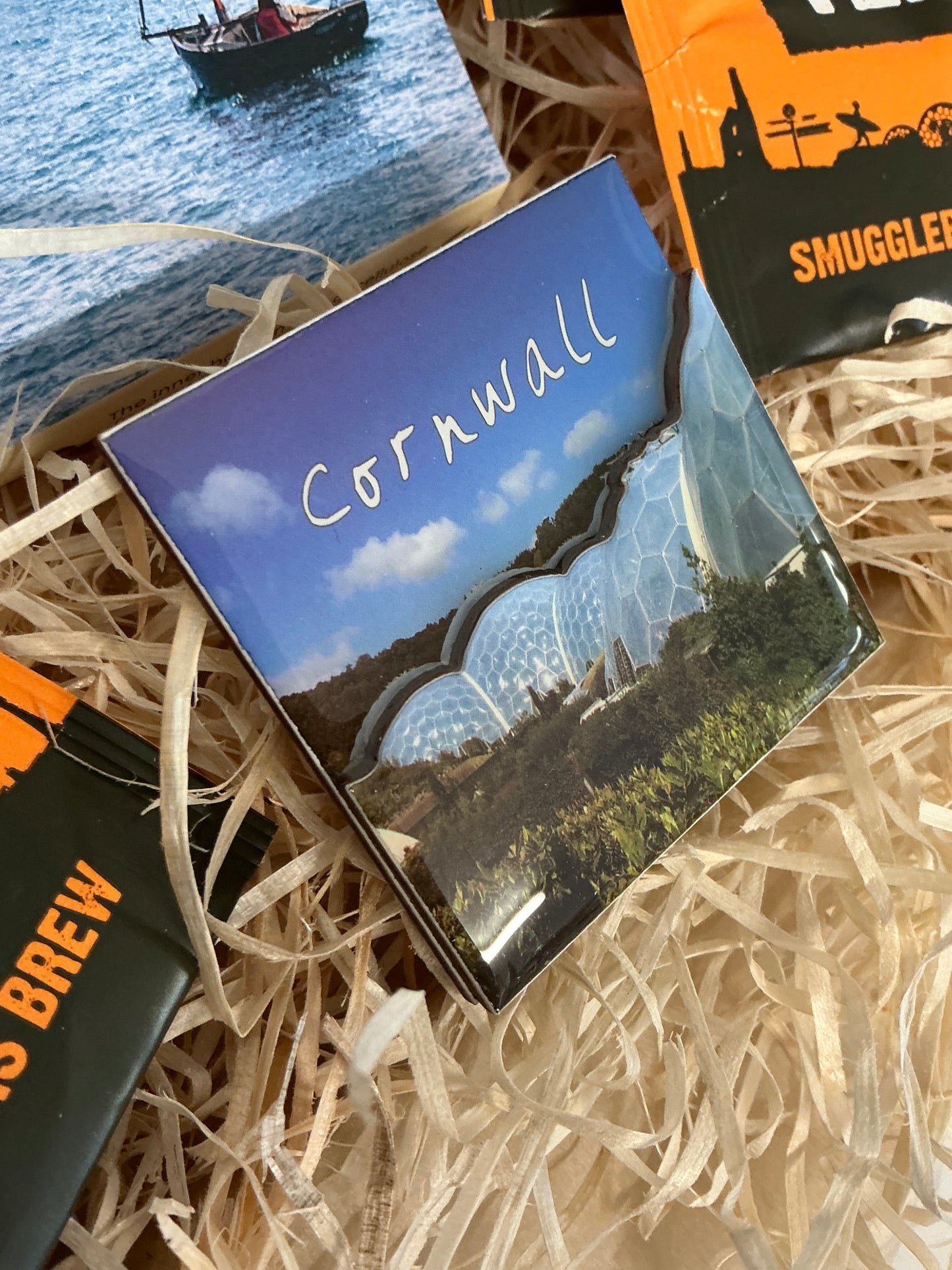 Caramel sea salt chocolate Gift box with shortbread and tea or coffee. Choose your fridge magnet style