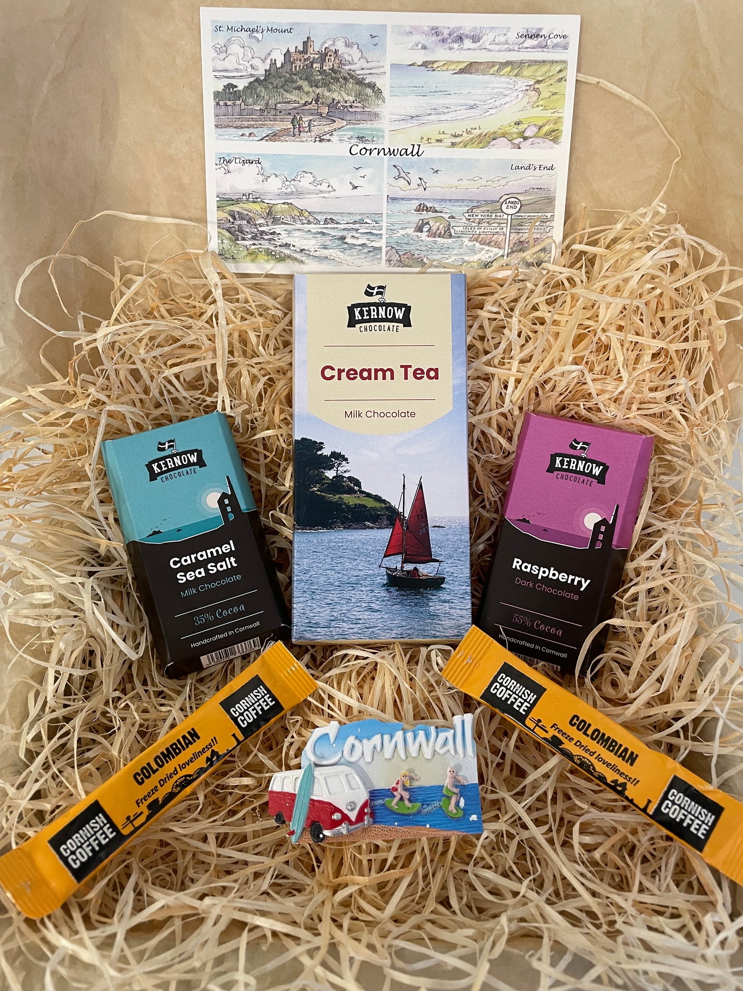 Cream tea chocolate with dark raspberry chocolate and caramel sea salt chocolate gift box, choose fridge magnet style