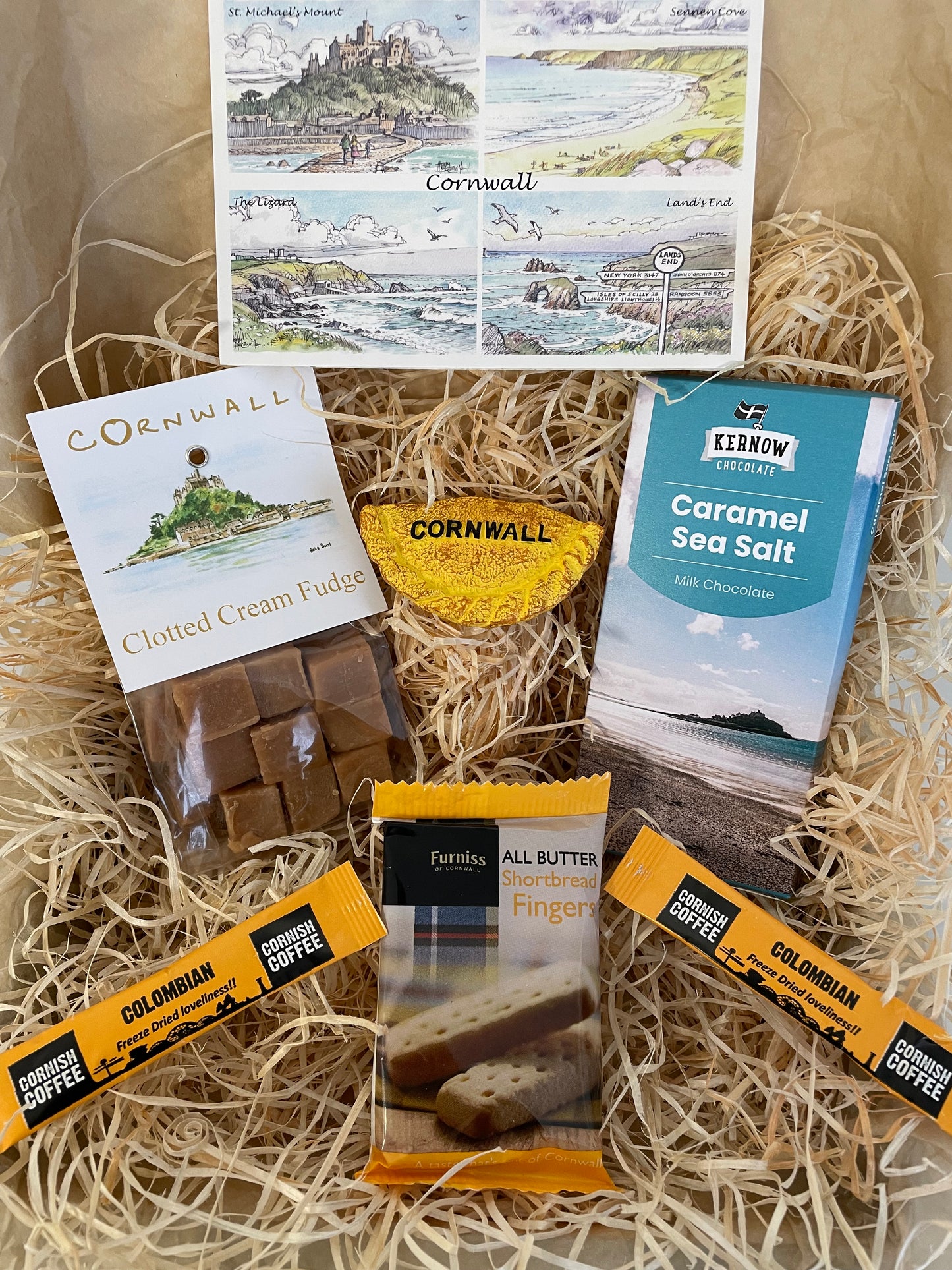 Clotted cream fudge with a sea salt chocolate gift box, complete with a special Cornish fridge magnet of your choice!