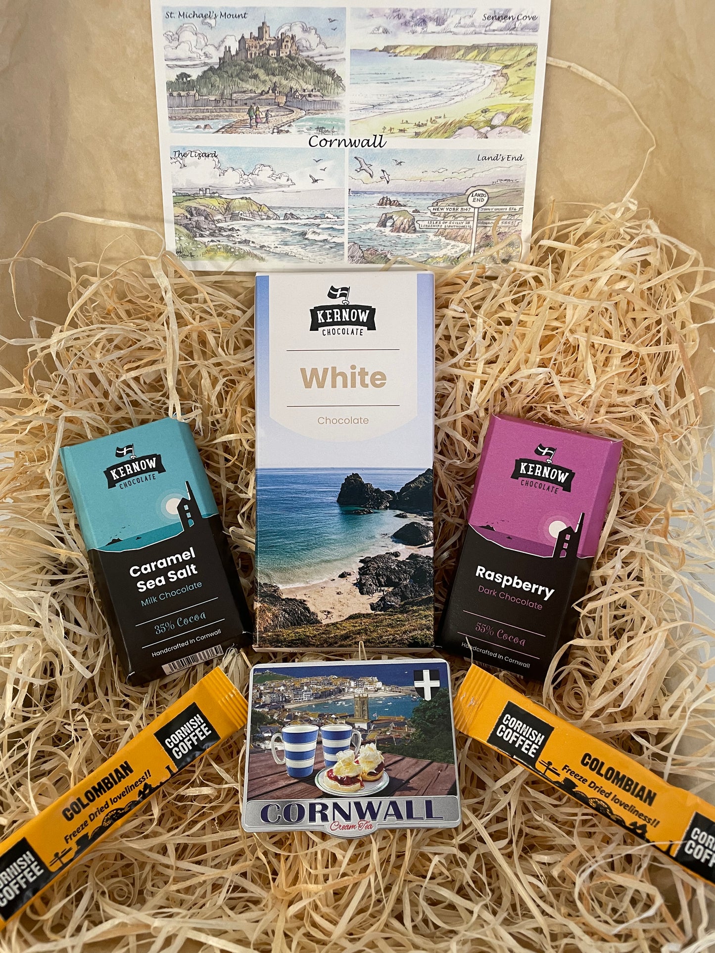 White chocolate with raspberry and caramel sea salt chocolate gift box, choose fridge magnet style
